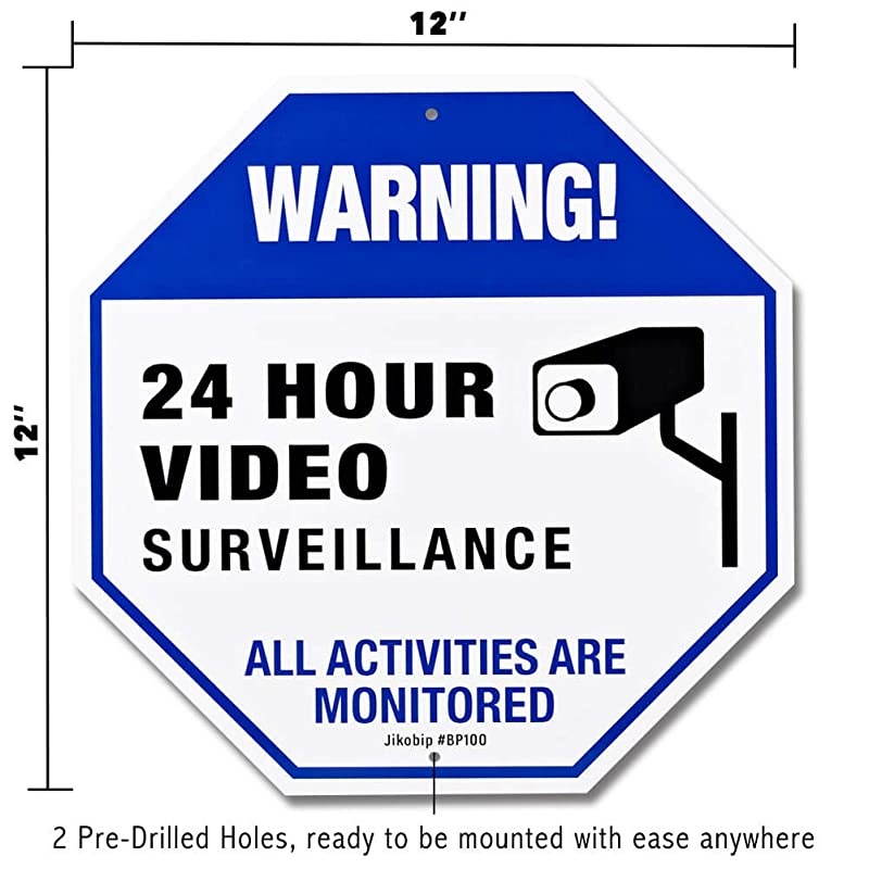 Surveillance Signs Outdoor for Private Property Yard Home Security System &ndash; 11.8&rdquo; x11.8" 40Mil Rust Free Aluminum 24 hour Warning Metal Surveillance Camera Sign - 2 Pack