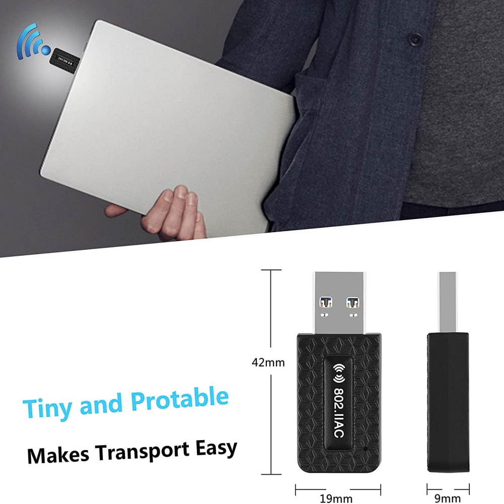 USB3.0 WiFi Adapter, 1300mbps Wireless Network Adapter WiFi Dongle, Dual Band For Mac OS 10.9-10.15 For Windows XP/7/8/8.1/10
