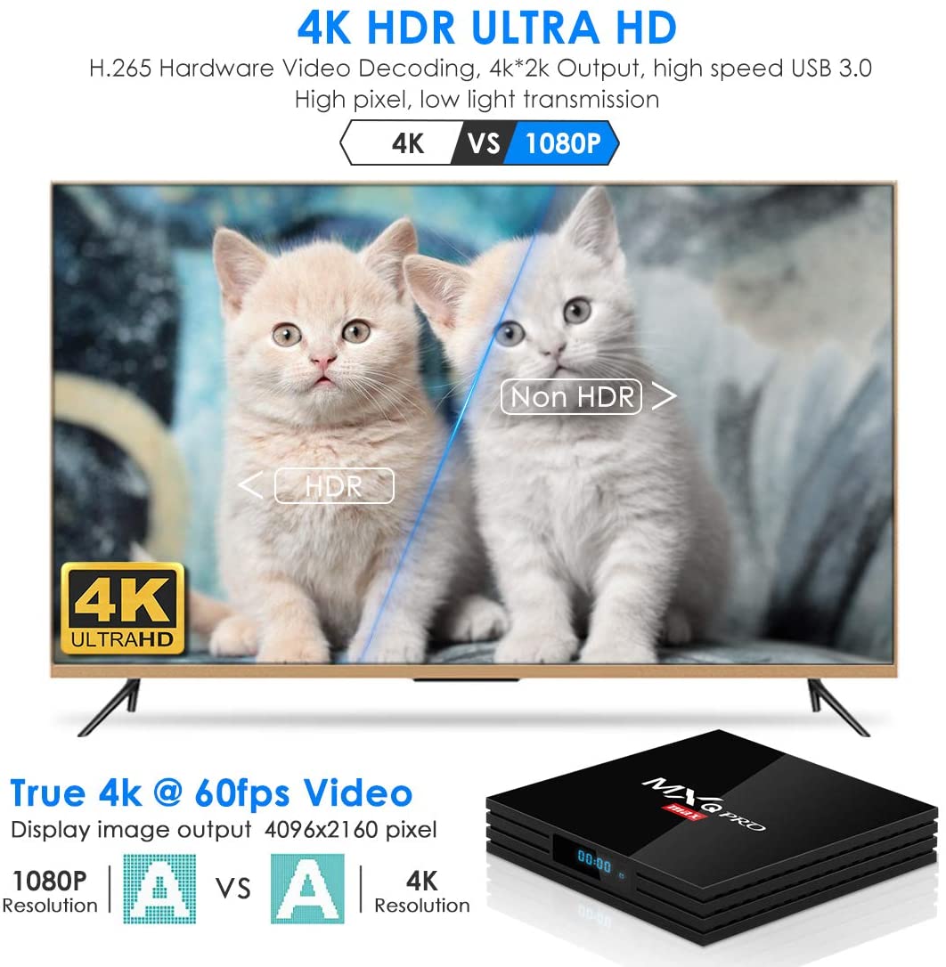 Android TV Box 9.0, Superpow MXQ PRO MAX S RK3328 Smart TV Box Quad Core, BT 4.1/4K UHD/3D/H.265/HDMI/USB 3.0/USB 2.0, Android Set-Top Box (4GB RAM+32GB ROM)