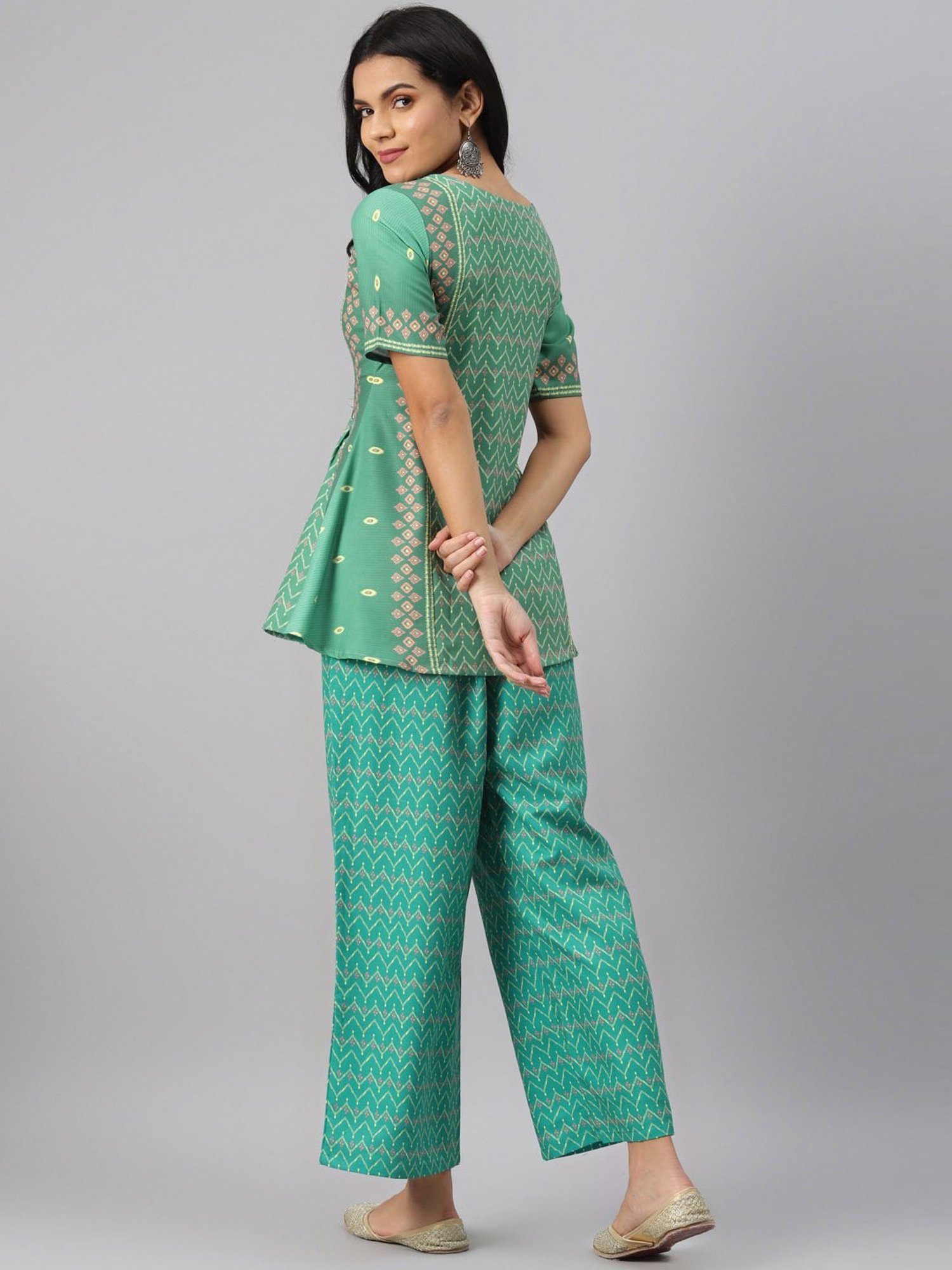 Ziyaa Green Printed A Line Kurti