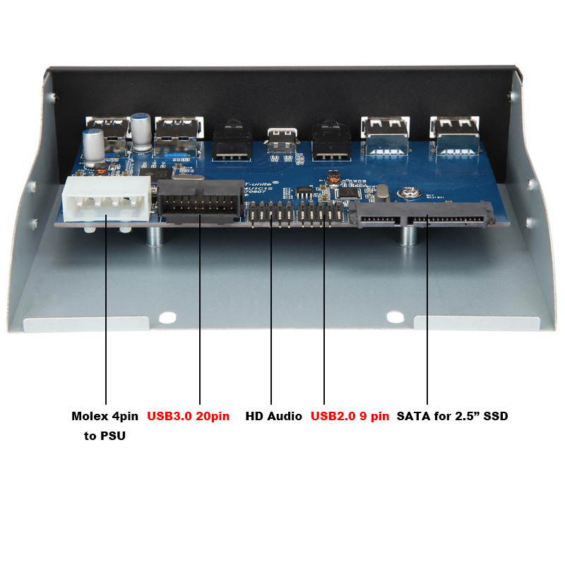 5.25 Inch Front Panel 5 Ports USB Hub w/ HD Audio Output Port & Microphone Input,USB 3.1 Gen 1(5Gbps) Type-C+2 x USB 3.0 & 2 x USB 2.0 w/ Integrate Internal USB 3.0 to 2.5 SATA III Adapter
