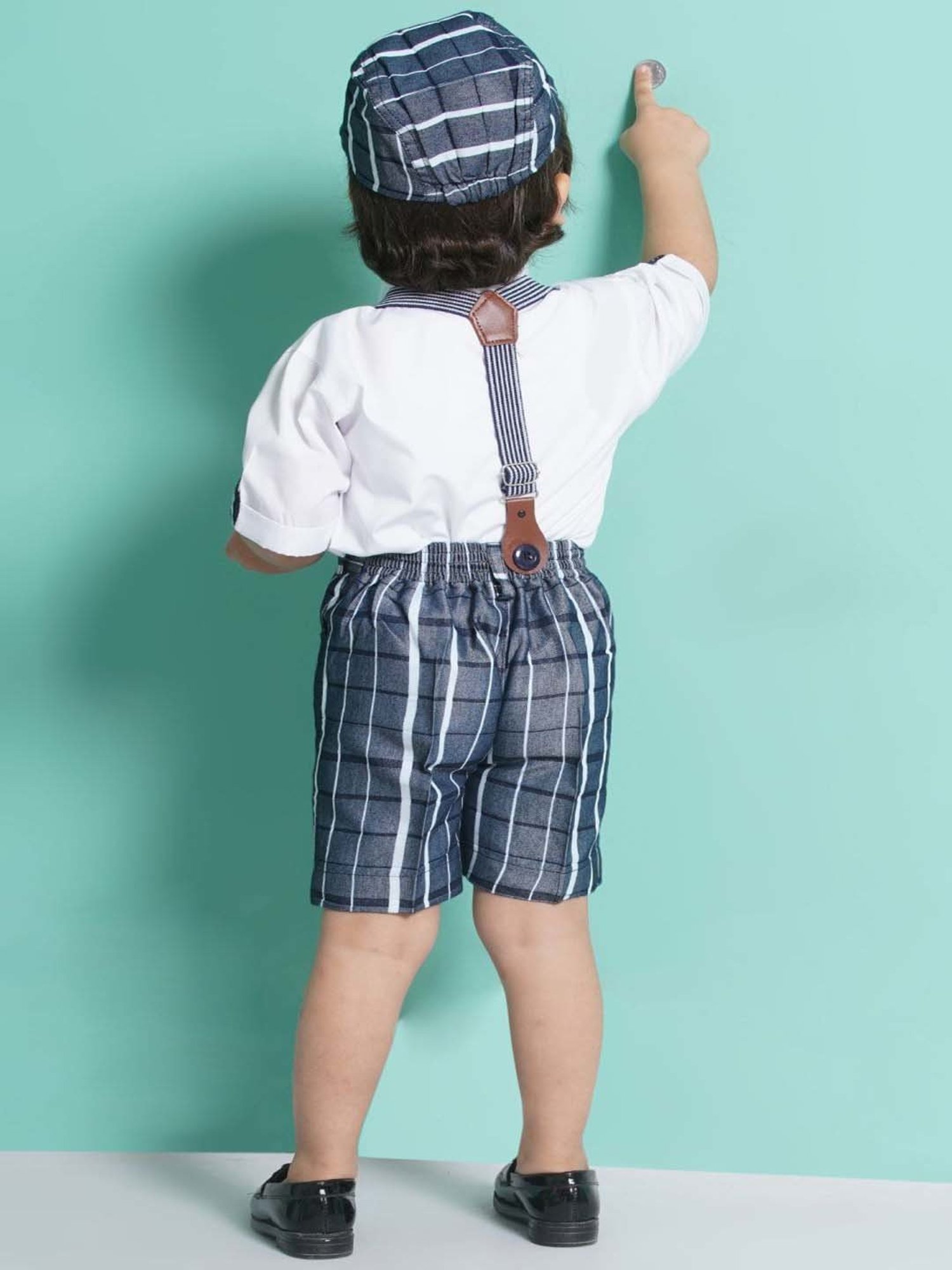 AJ Dezines Kids White & Blue Chequered Shirt Set