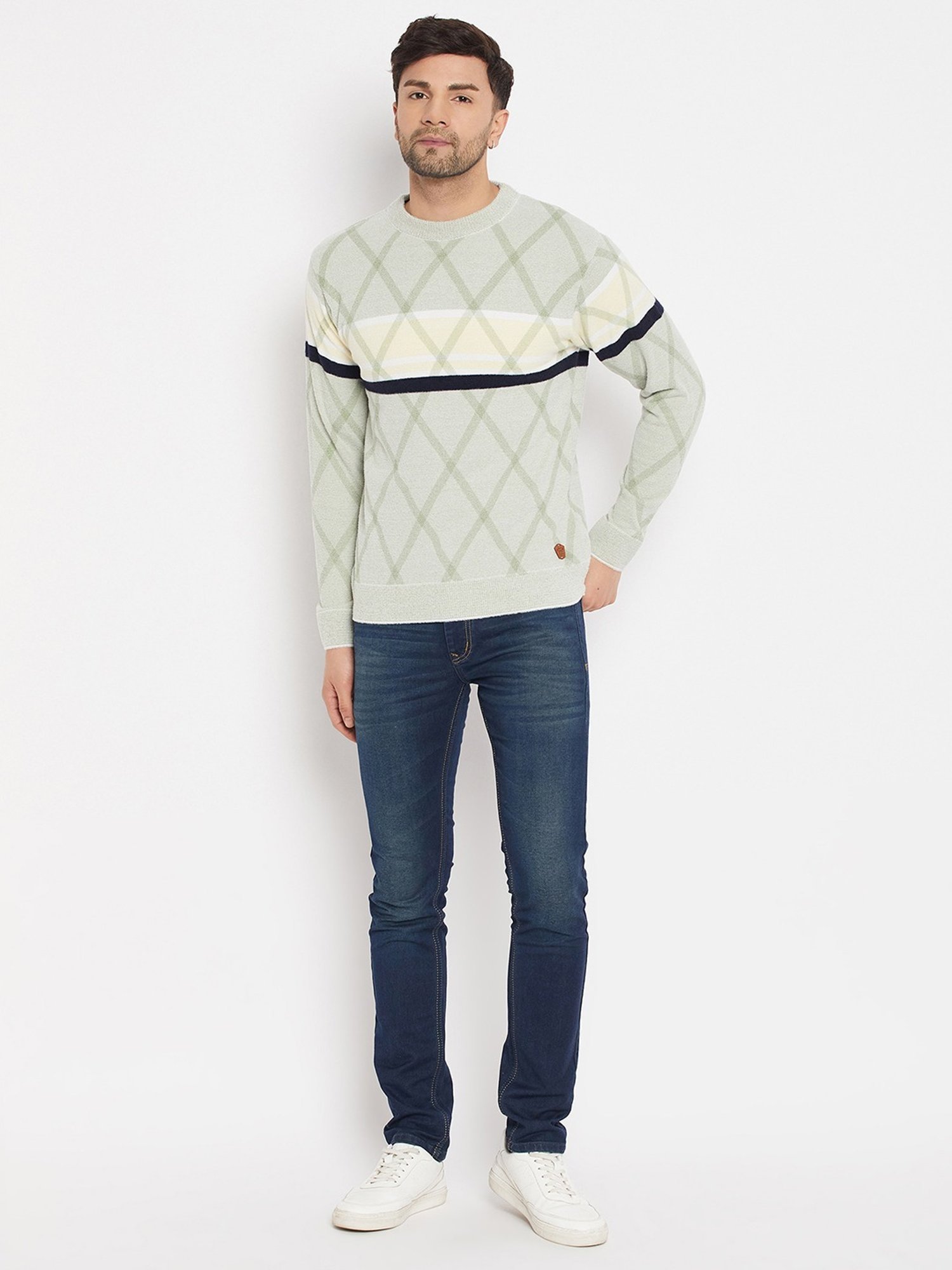 Duke Sage Green Regular Fit Self Pattern Sweater