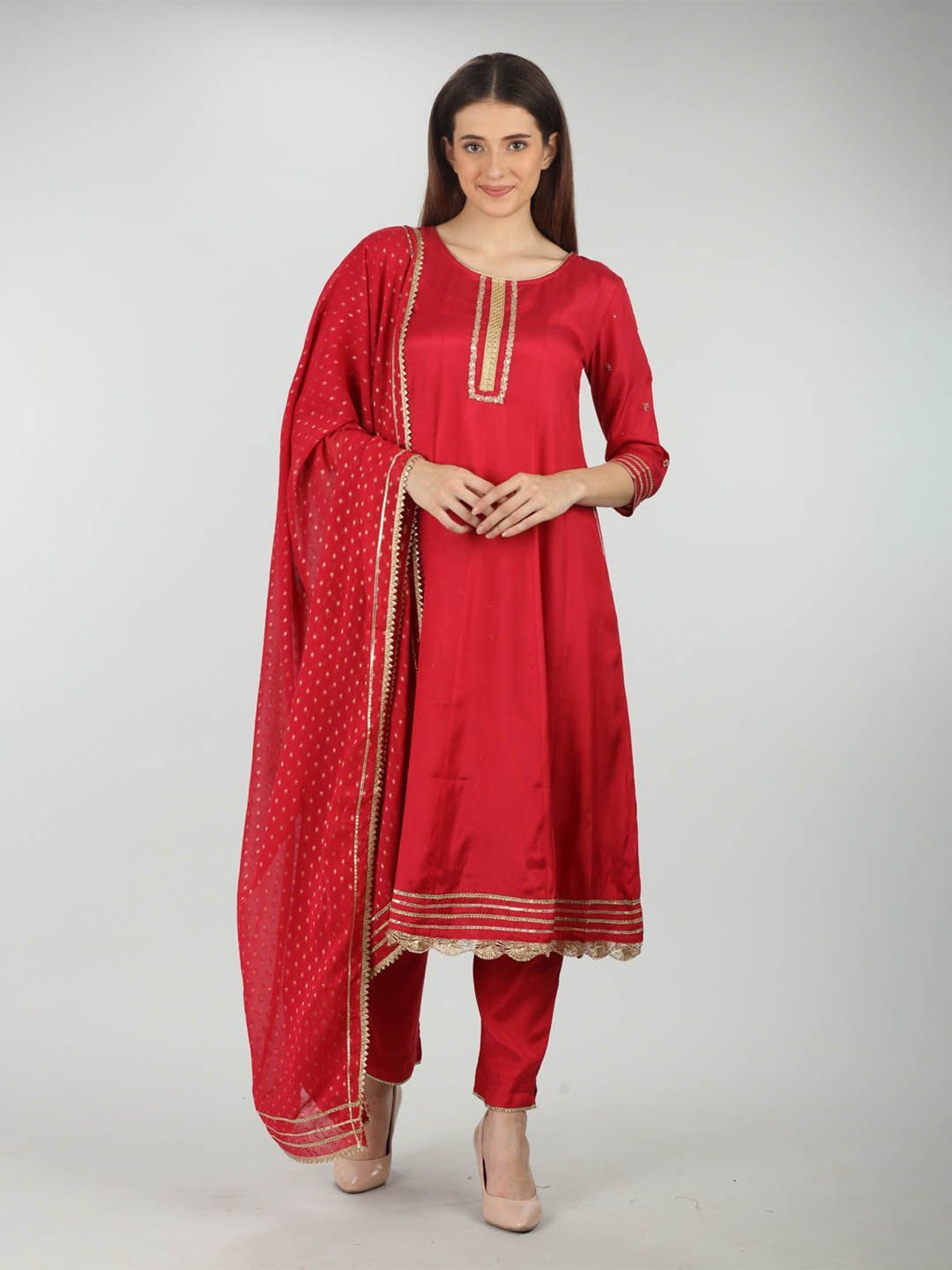 Mustard Red Georgette Printed Dupatta