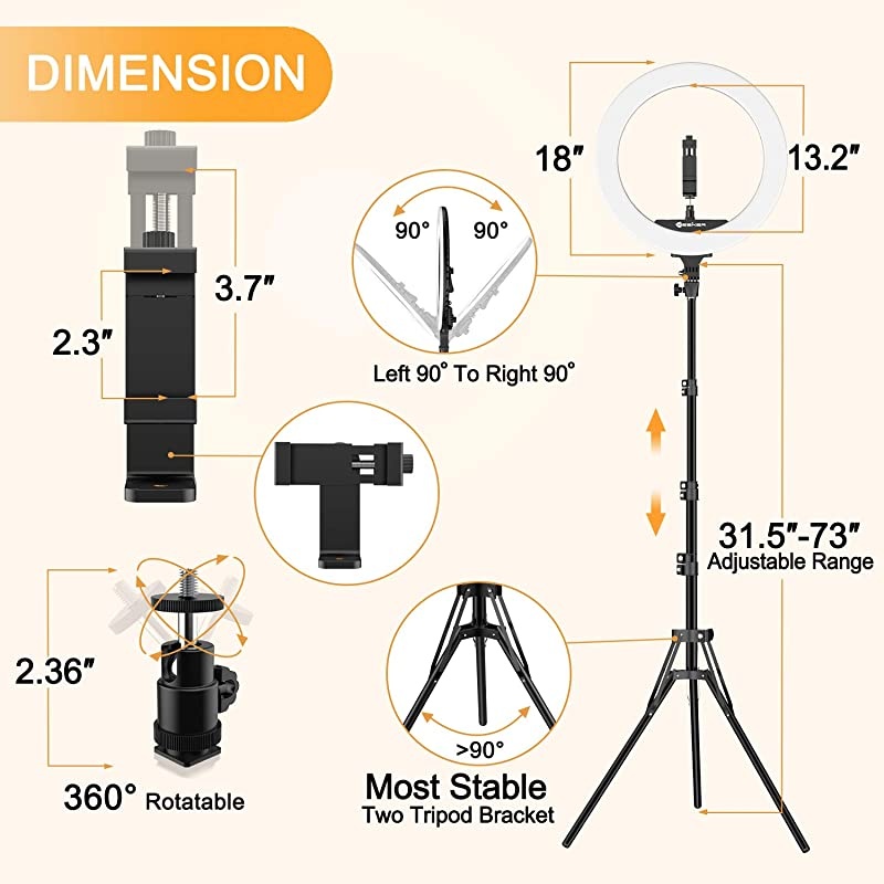 Inch Ring Light with Tripod Stand YouTube LED TikTok Ringlight Kit Color Temperature 3200K to 5500K Makeup Ringlights with Phone Holder Remote Carry Bag Camera Cellphone Video Shoot Selfie Portrait