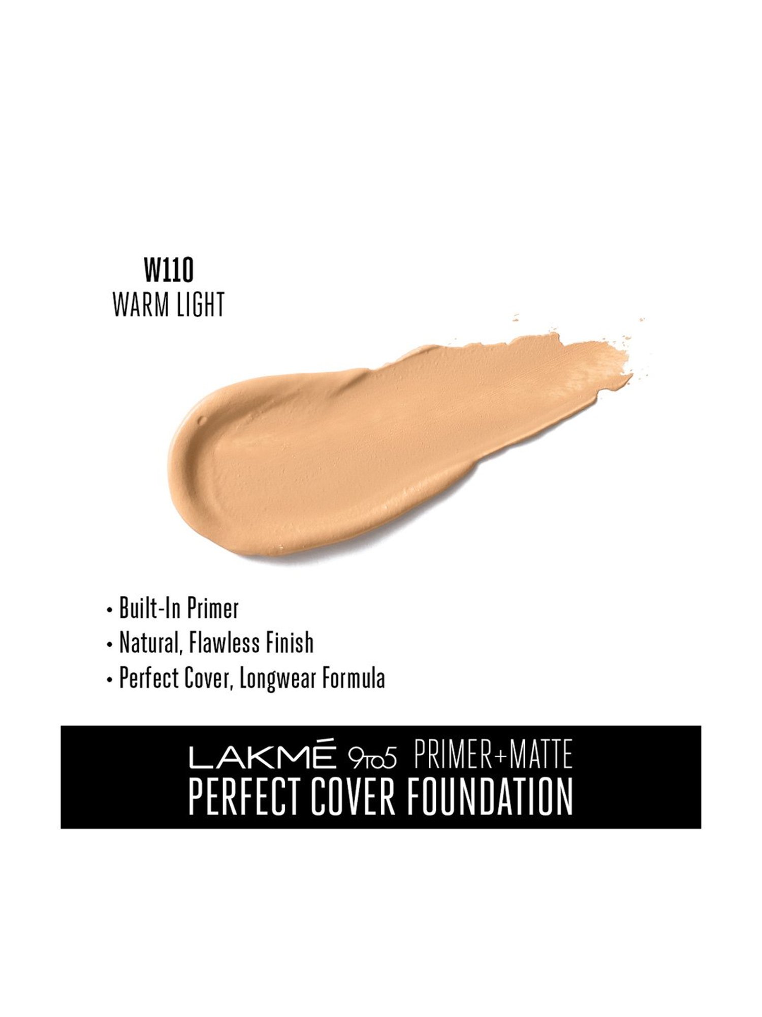 Lakme 9 To 5 Primer + Matte Perfect Cover Foundation W110 Warm Light - 25 ml