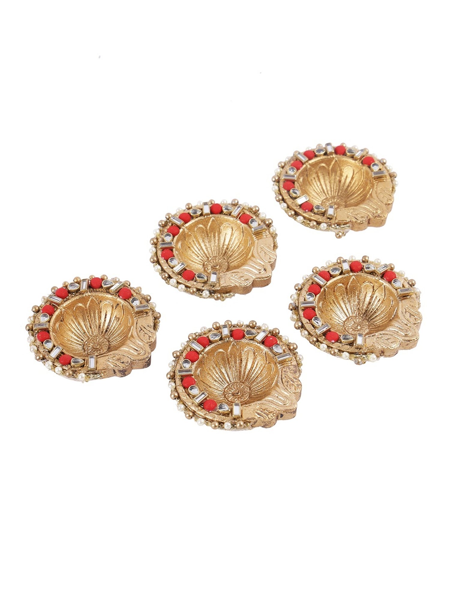 Aapno Rajasthan Solid Golden Terracotta Diya - Set of 5