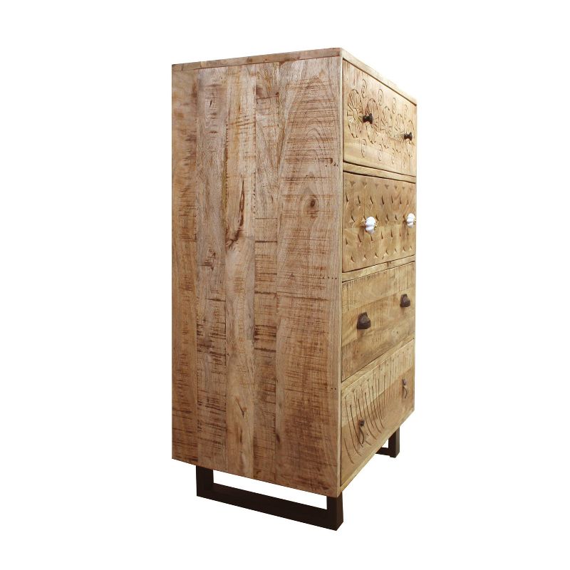 4 Drawer Handmade Wooden Accent Chest with Carved Drawer Front Brown/Black - The Urban Port