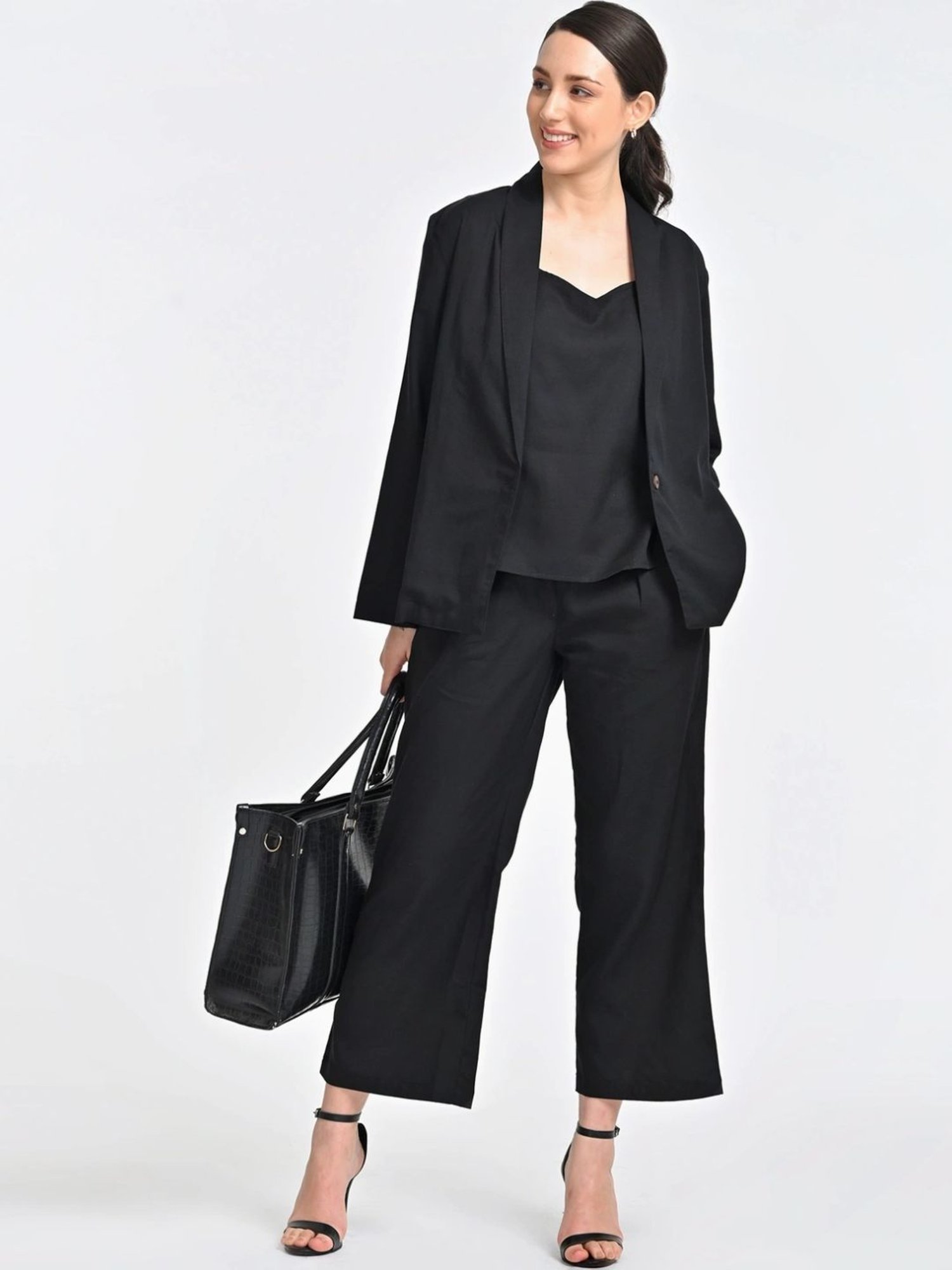 Saltpetre Black 3 Piece Overlay And Slip Top With Trousers Co-ords Set