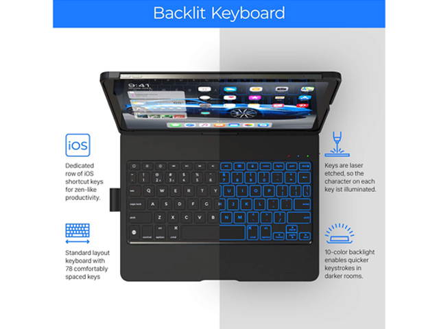 Typecase iPad Pro 11 2018 Keyboard Case with 360 Degree Hinge and Backlit Keys, Black