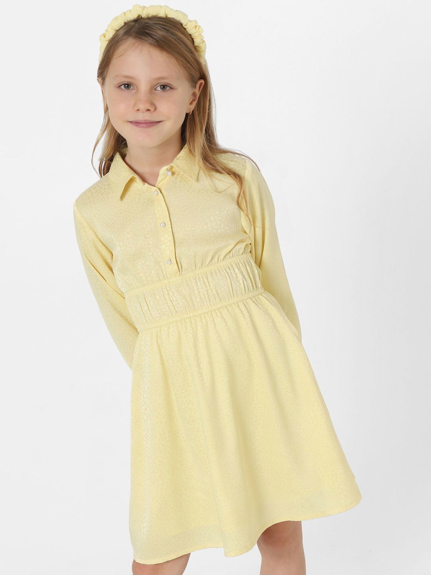 KIDS ONLY Light Yellow Solid Full Sleeves Dress