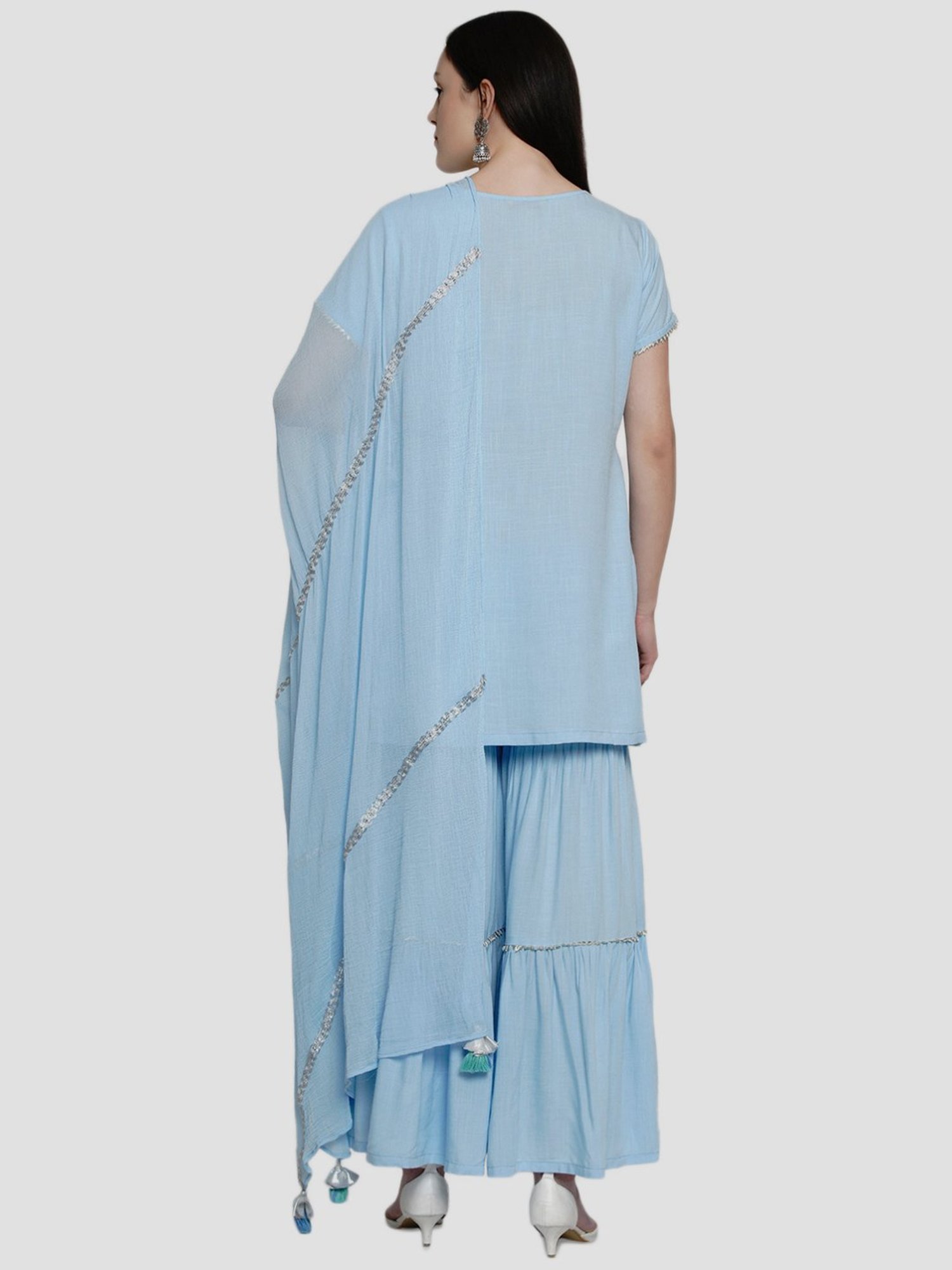 Women Republic Blue Embroidered Kurti Sharara Set With Dupatta
