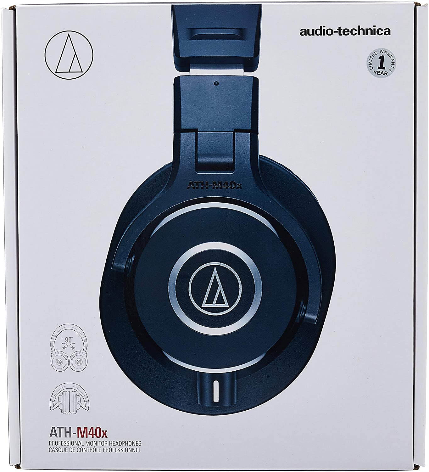 Audio-Technica ATH-M40x Professional Studio Monitor Headphone, Black, with Cutting Edge Engineering, 90 Degree Swiveling Earcups, Pro-grade Earpads/Headband, Detachable Cables Included