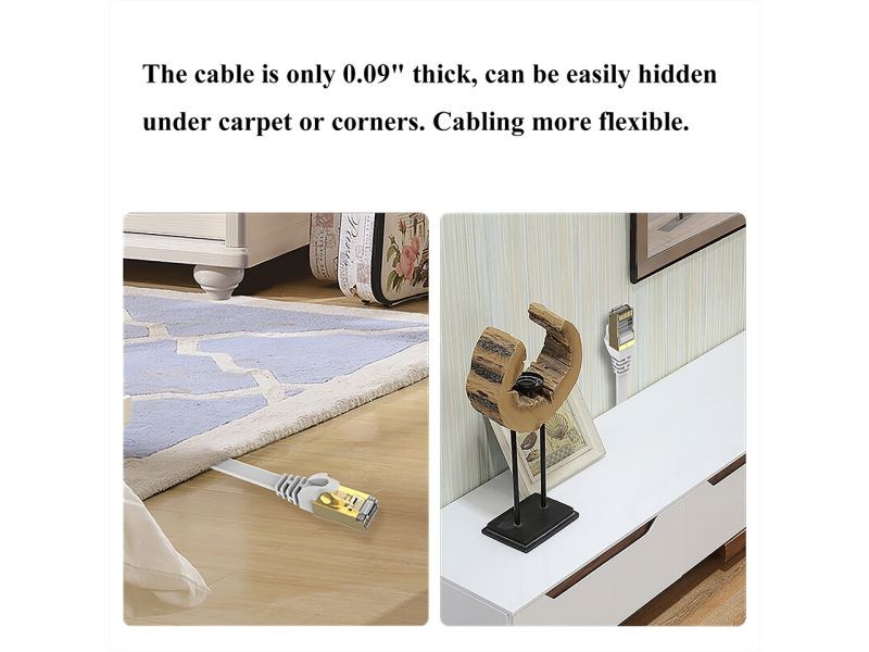 Cat 7 Ethernet Cable 100 ft LAN Cable Internet Network Cord for PS4, Xbox, Router, Modem, Gaming, White Flat Shielded 10 Gigabit RJ45 High Speed Computer Patch Wire.