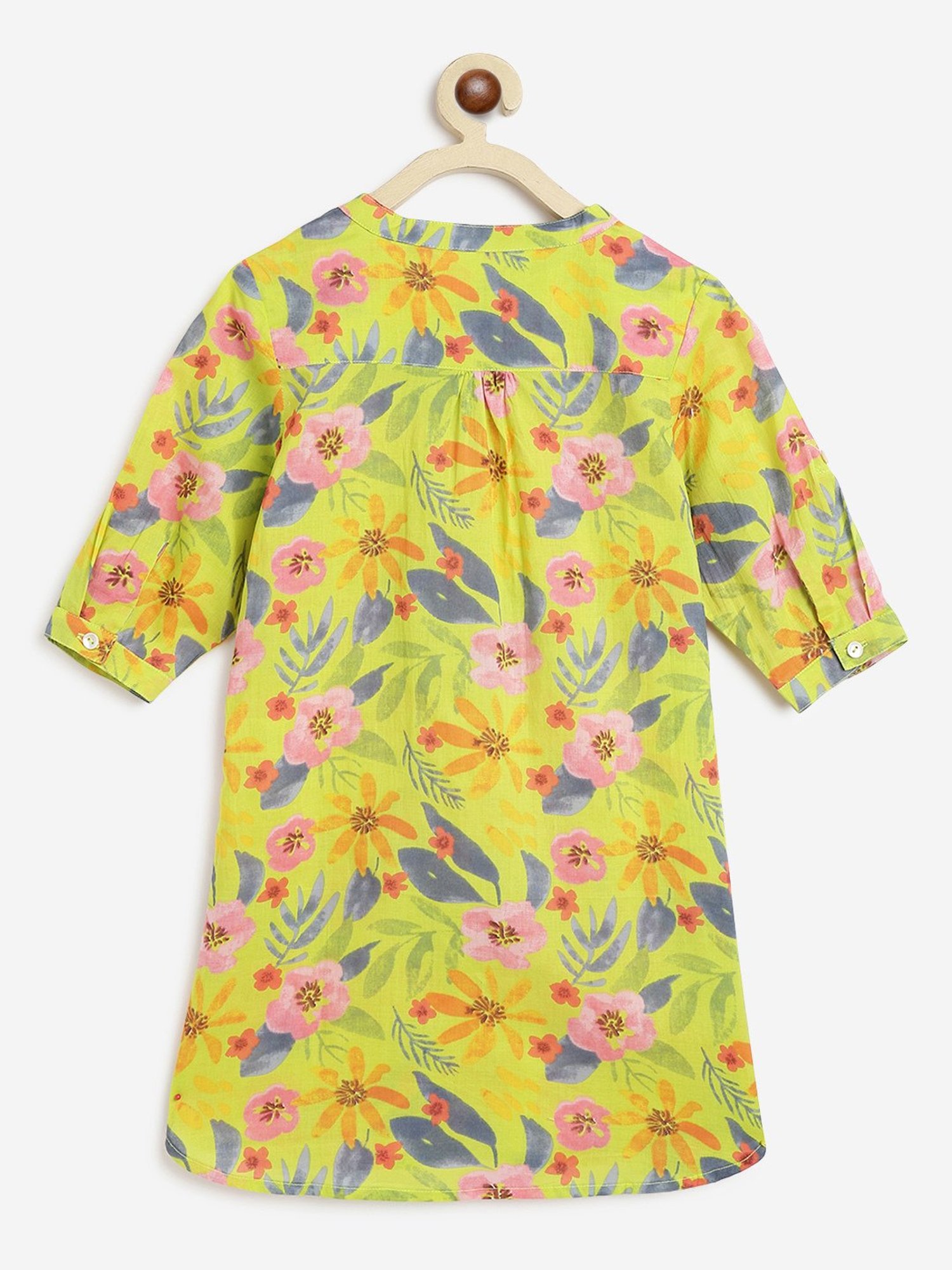 Campana Kids Lime Green Floral Print Kurta