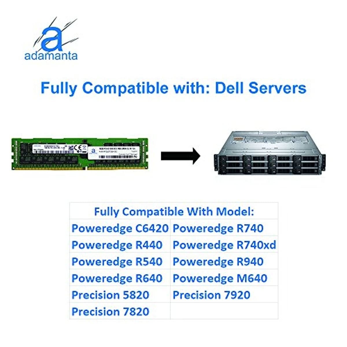 Adamanta 16GB (1x16GB) Server Memory Upgrade for Dell Poweredge, Precision & HP Proliant Servers Samsung Original DDR4 2666MHZ PC4-21300 ECC Registered Chip 2Rx4 CL19 1.2v DRAM RAM Adamanta