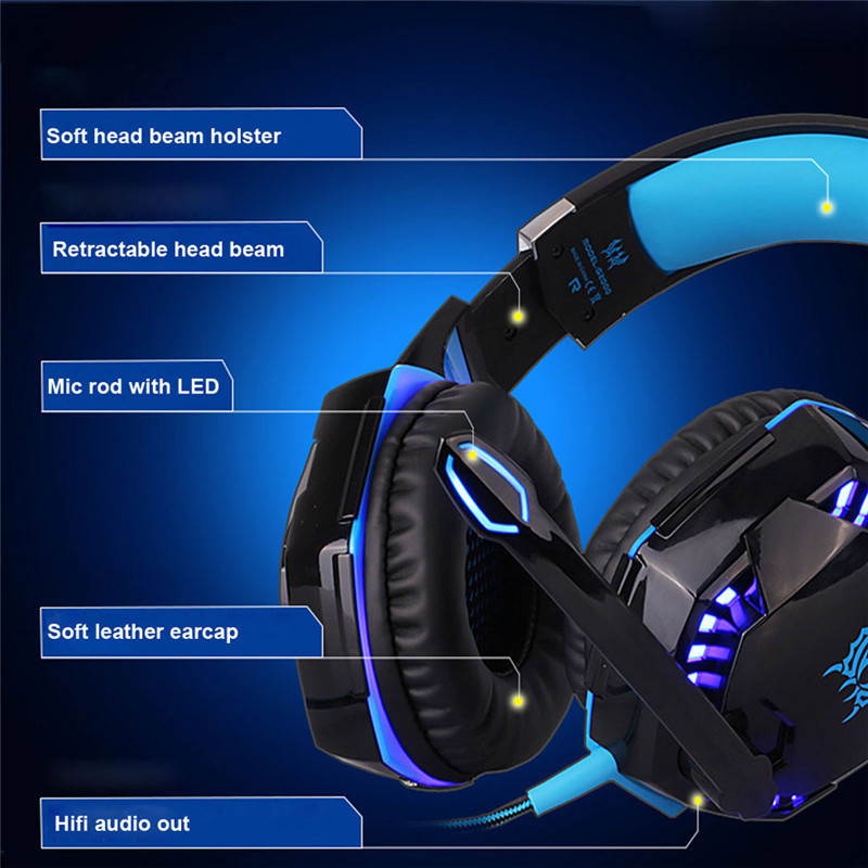 EACH G2000 Deep Bass Headphone Stereo Surrounded Over-Ear Gaming Headset Headband Earphone with Light for PC LOL Game