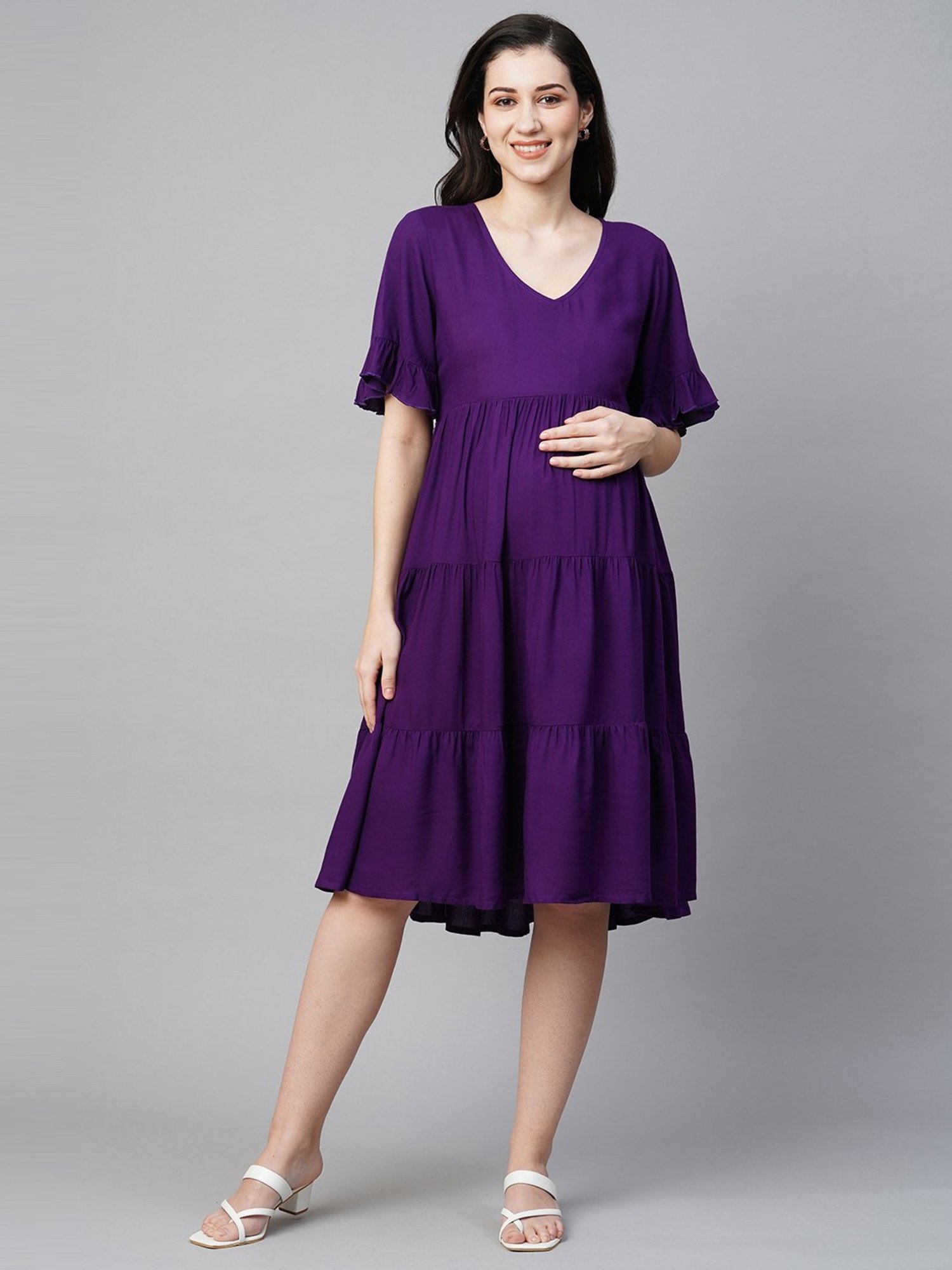 MomToBe Purple Regular Fit Maternity Dress