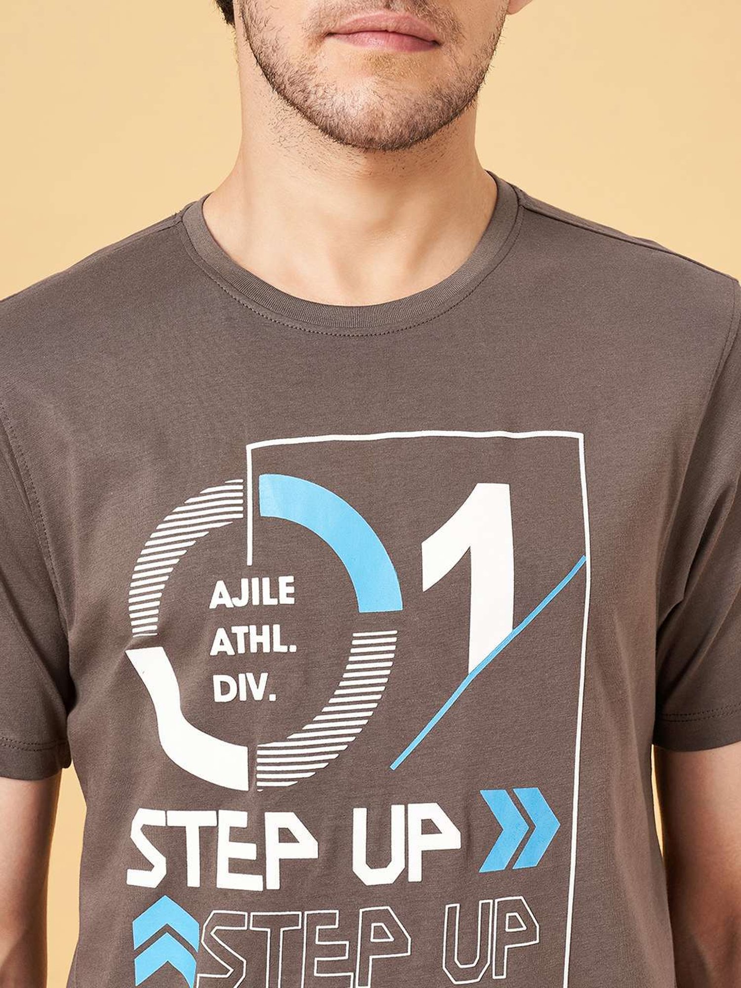 Ajile By Pantaloons Steel Grey Slim Fit Printed T-Shirt