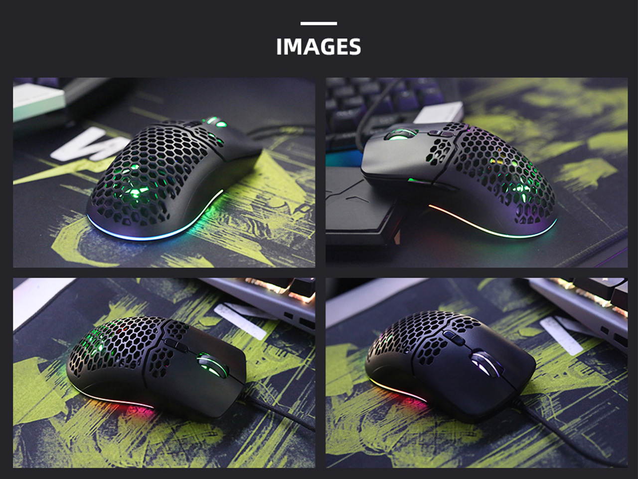 DELUX Lightweight Gaming Mouse(2.36g/67g) with Lightweight Honeycomb Shell Design, Ultralight Ultraweave Cable and 7 Programmable Buttons, 16000 DPI RGB Optical Mice (M700BU(3389)-Black)