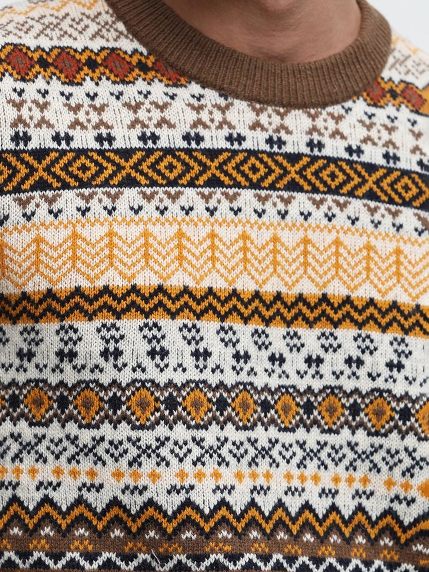 SELECTED HOMME Brown Regular Fit Self Design Sweater