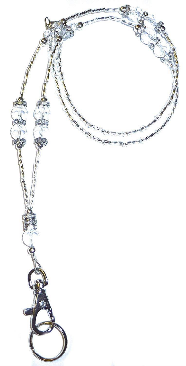 Hidden Hollow Beads Totally Fab Women's Fashion Beaded Lanyard Necklace, 34" Jewelry Lanyard for ID Badge Holder and Keys (Crystal - Magnetic Breakaway)