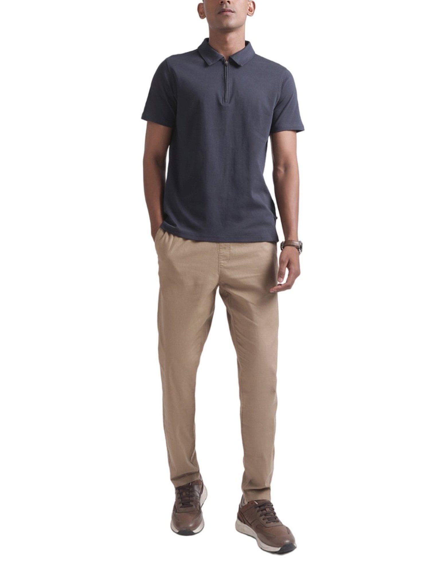 Matinique Navy Blue Cotton Regular Fit Polo T-Shirt