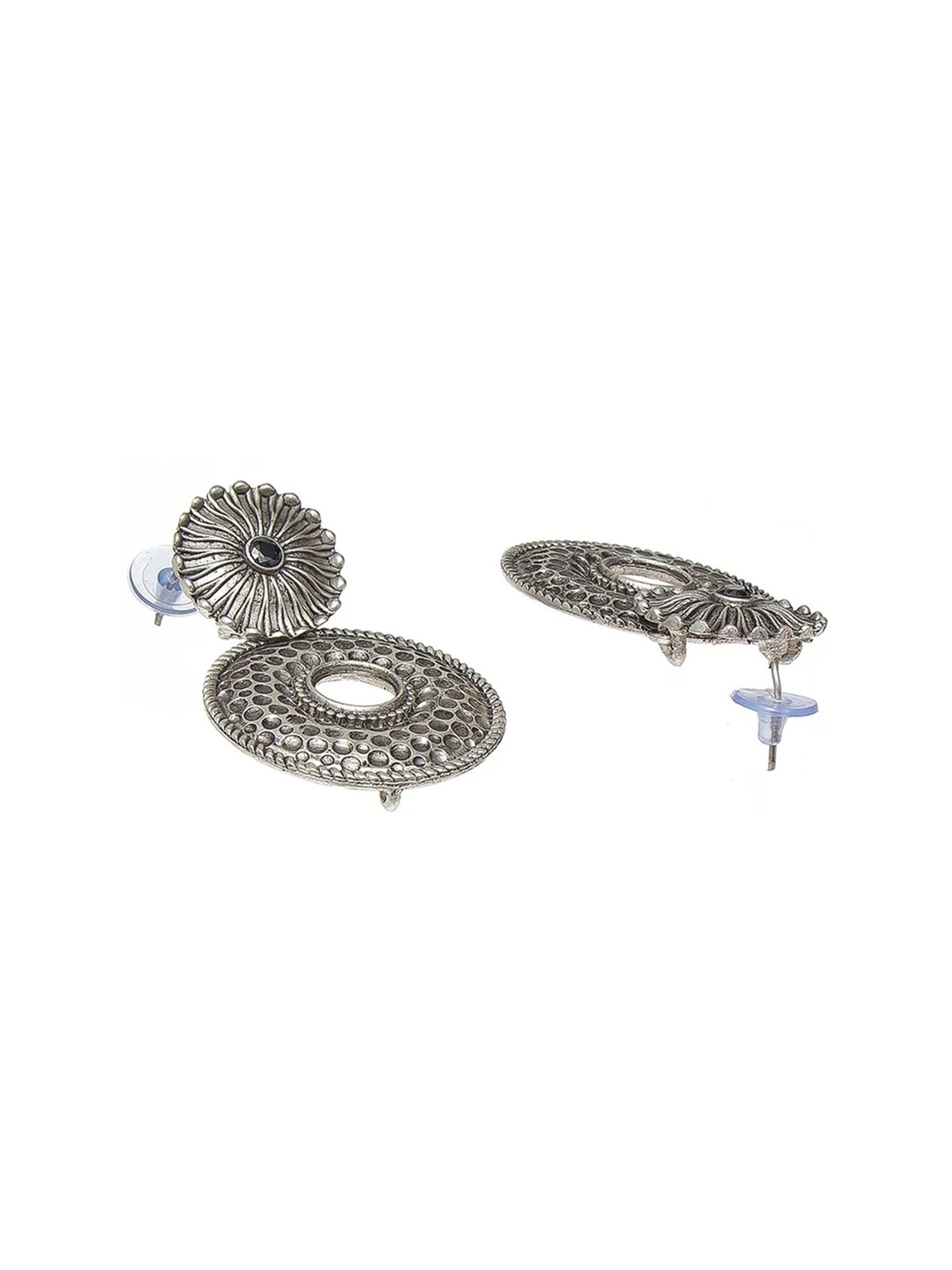 Oomph Jewellery Oxidized Silver Ethnic Hand Made Hammered Look Silver Look Alike Stud Earrings