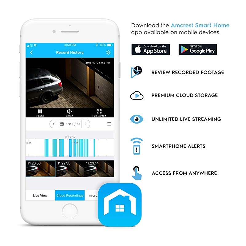 SmartHome 1080p WiFi Outdoor Security Camera with Spotlight Builtin Siren Alarm Strobe Light TwoWay Audio Night Vision 133&deg; View IP65 Weatherproof MicroSD Smart Cloud Storage ADC2W