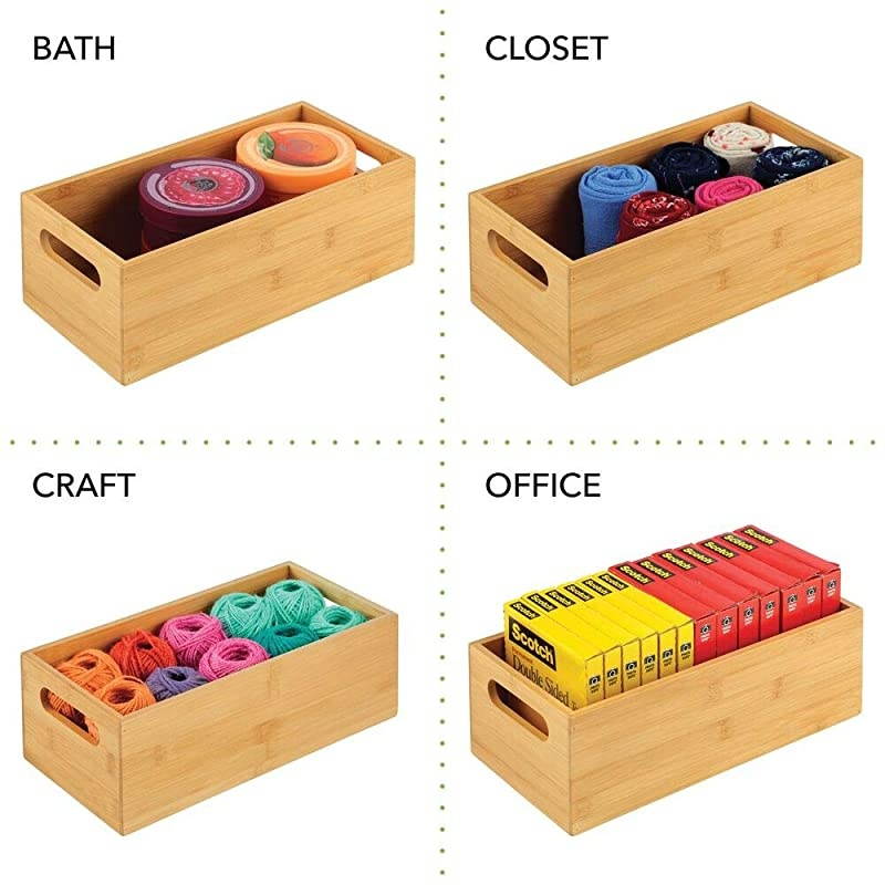 Bamboo Kitchen Cabinet amp Fridge Drawer Organizer Tray Storage Bin for Cutlery Serving Spoons Cooking Utensils Gadgets 2 Pack Natural Wood Finish