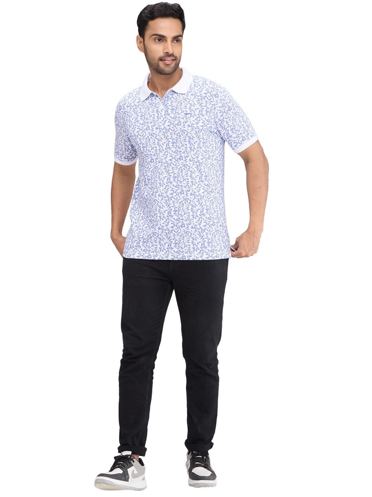 Park Avenue Blue Slim Fit Printed Polo T-Shirt