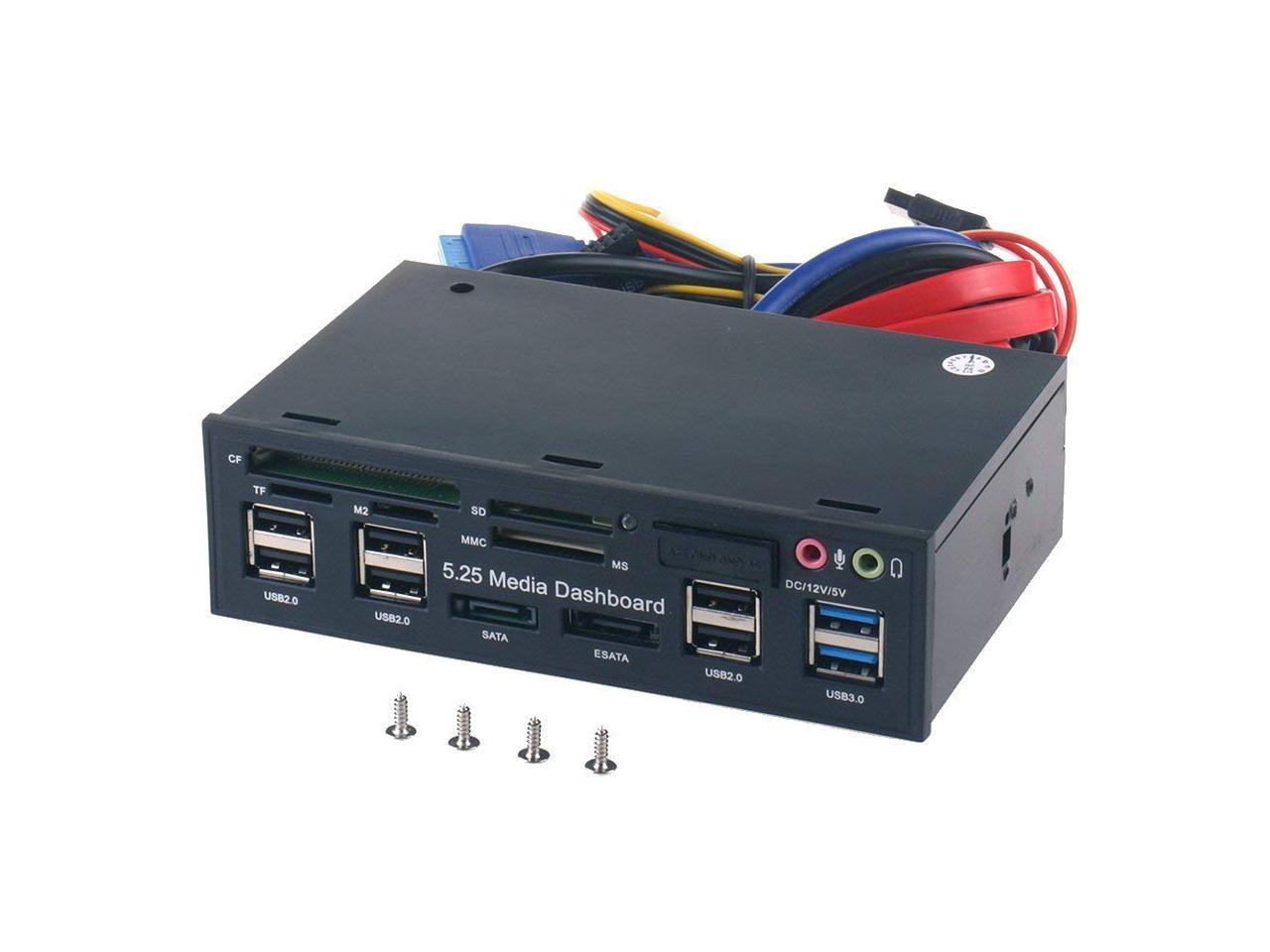 WLX-525E 5.25 Inch PC Dashboard Media Front Panel Audio, with SATA e-SATA Dual USB 3.0 6 Port USB 2.0 Five-in-one Card Reader (SD/MMC/CF/MS/TF / M2)
