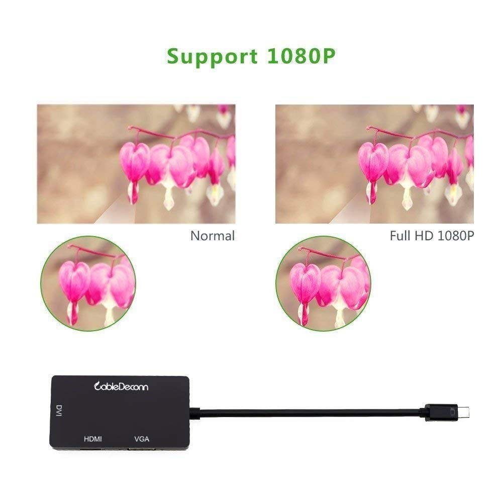 CableDeconn mini displayport splitter Thunderbolt hub to hdmi vga dvi adapter Converter 3in1 Cable for Apple MacBook Air Pro dell surface