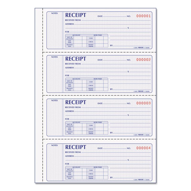 Rediform Money Receipt Book 2 3/4 x 7 Carbonless Duplicate 200 Sets/Book 8L806