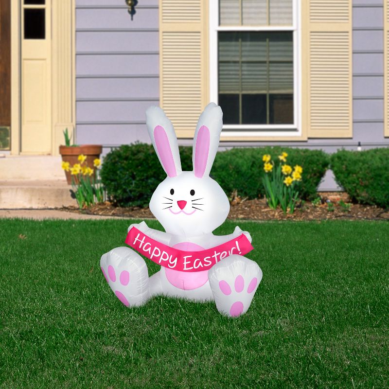 Northlight Easter 4' Inflatable Prelit Bunny Driving an Egg Car Outdoor Decoration - White/Pink