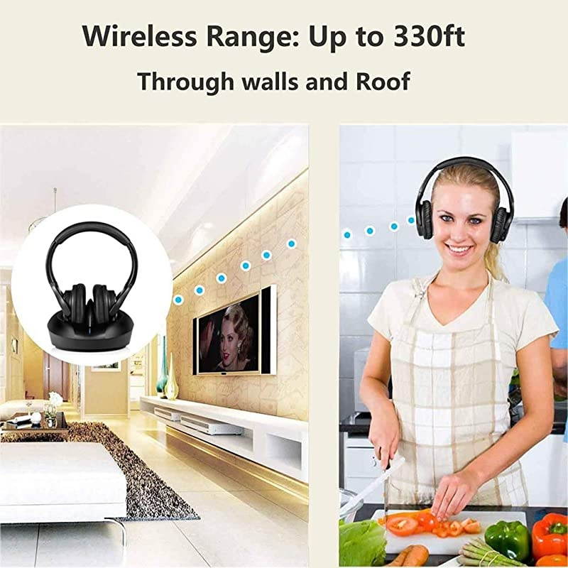 TV Headphones Over Ear HeadsetsRF Transmitter Charging Dock HiFi Stereo Cordless Headphones for TV Adjustable Lightweight Rechargeable 10Hrs Battery for Hard of Hearing 330ft Black