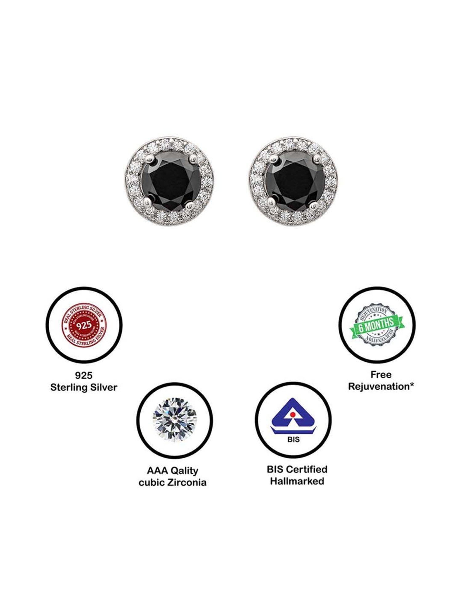 Silberry 925 Sterling Silver Night Aura 6mm Round Stud Earrings for Women