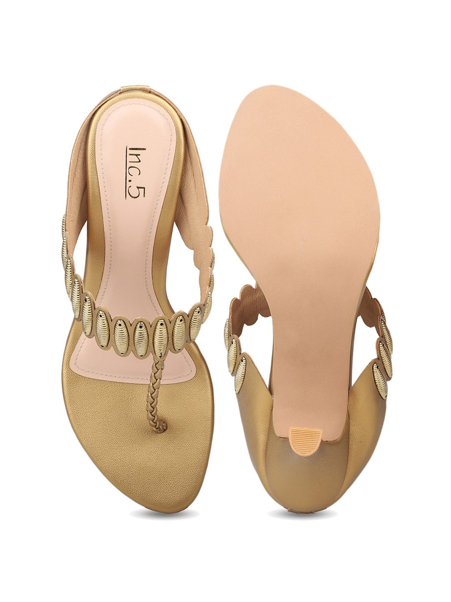 Inc.5 Women's Antique Gold T-Strap Stilettos