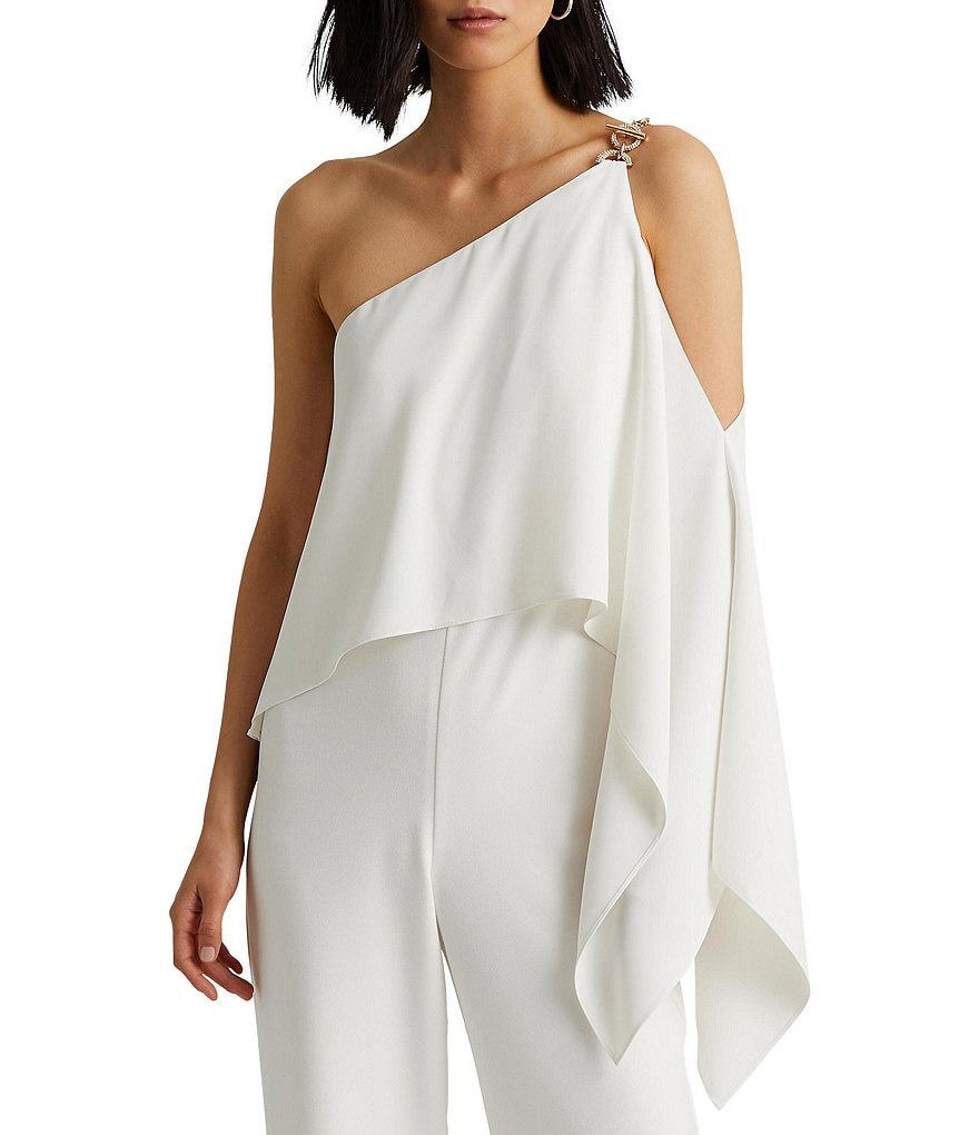 Ignite Evenings Foil Trim Asymmetric Cape Jumpsuit