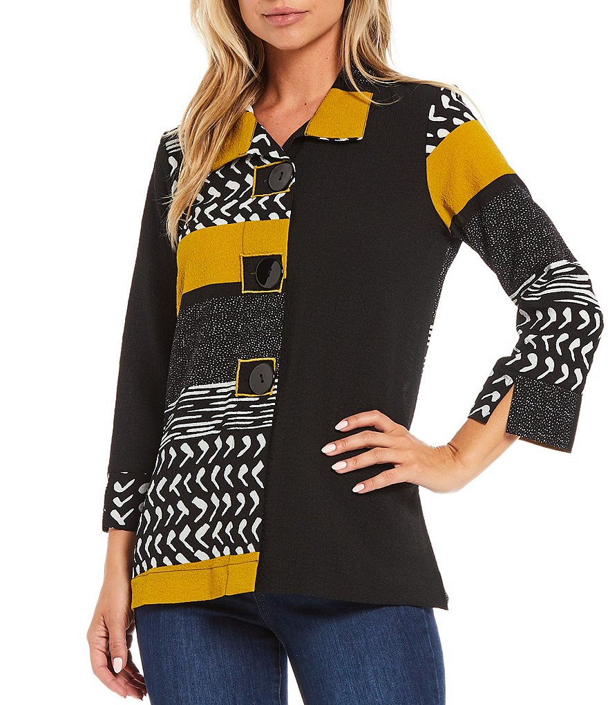 Ali Miles Petite Size Open Mesh Two Button Front 3/4 Sleeve Jacket