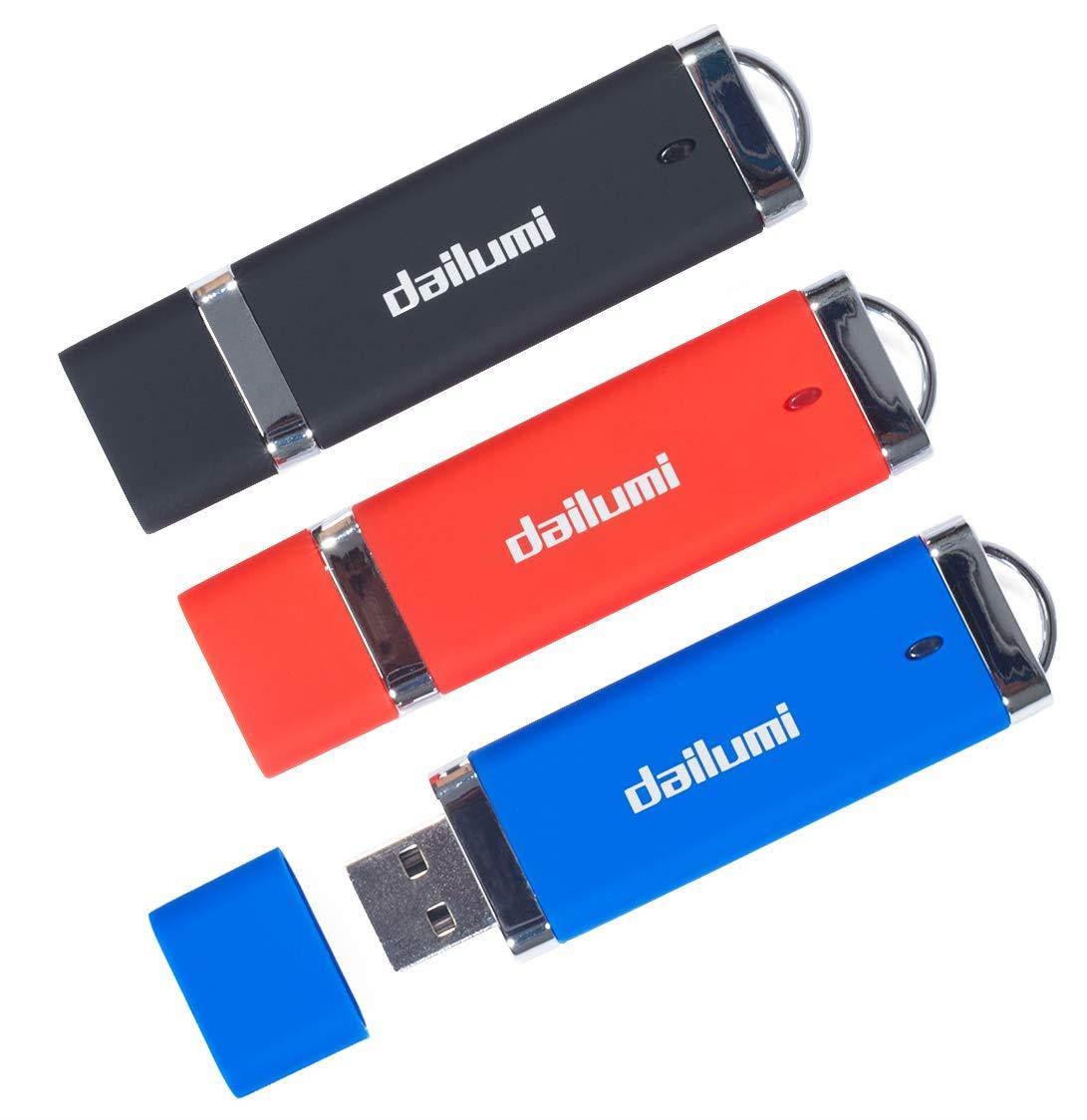 DAILUMI 32GB USB 2.0 Flash Drive, 3 Packs Memory Stick to Bring Your Customer Files, High Speed Thumb Drives - Jump Drive for Fold Data Storage, Zip Drives, Pen Drive (Red, Blue and Black)