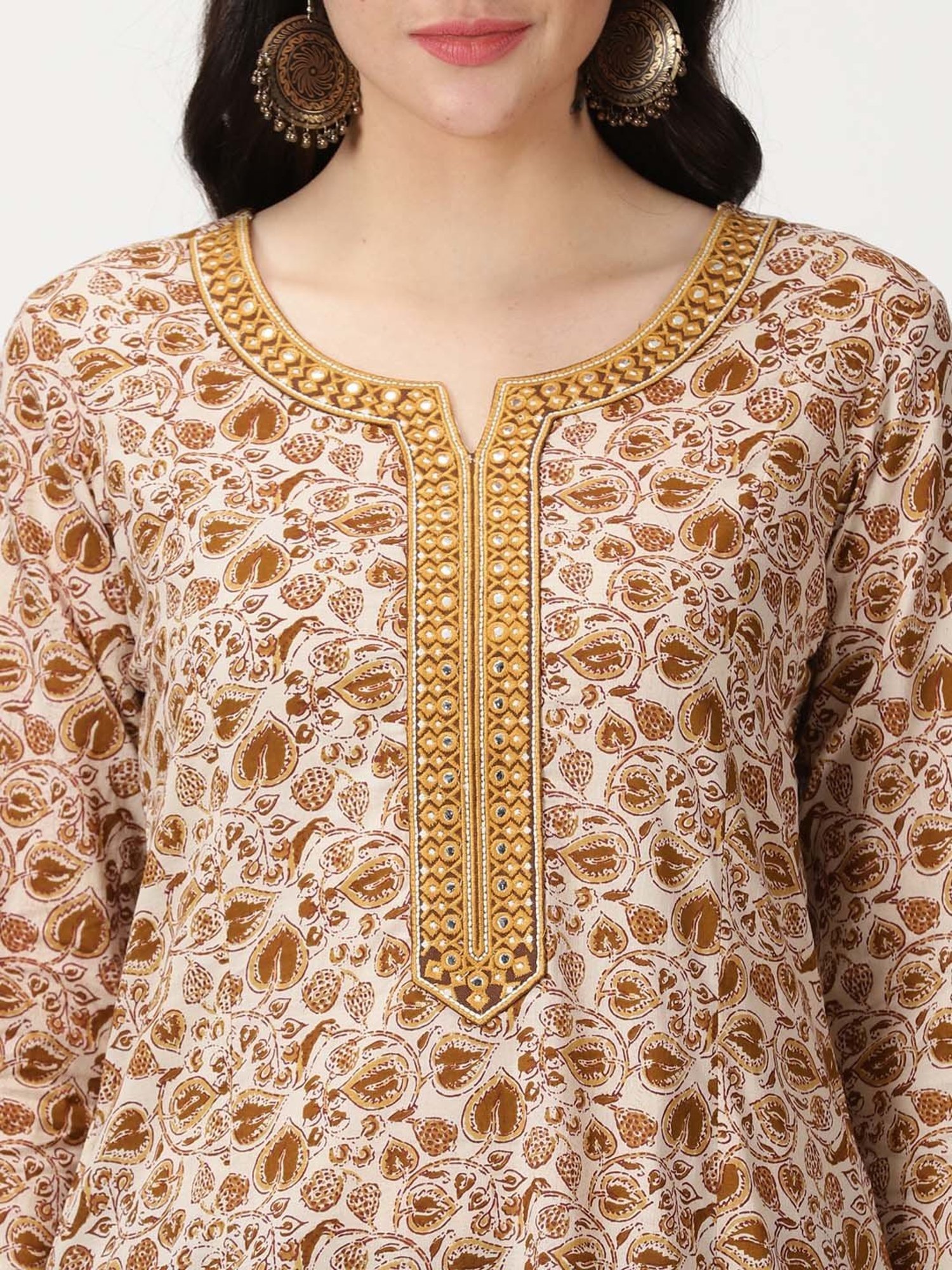 Saffron Threads Beige Printed Straight Kurta