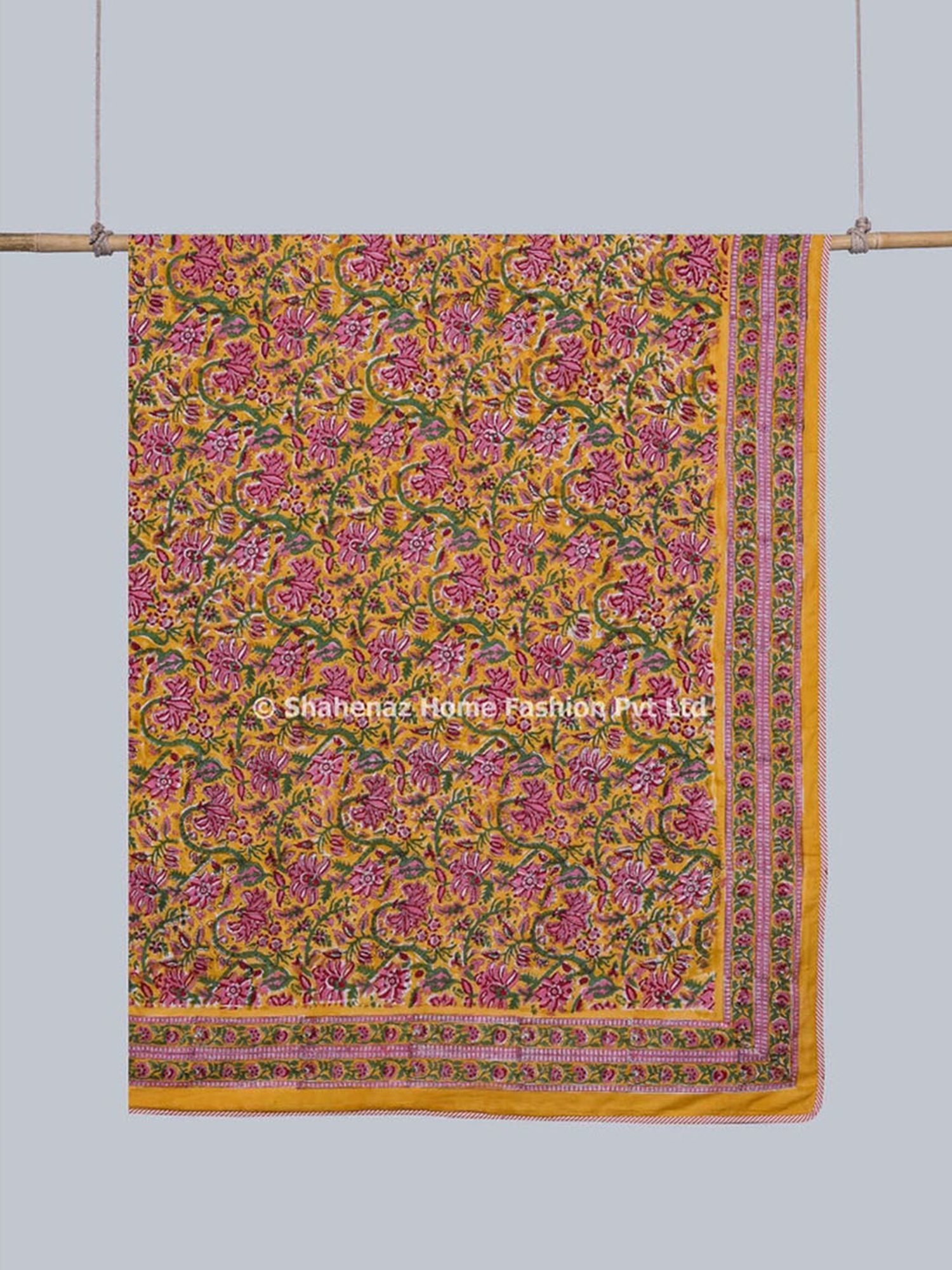 Shahenaz Gayatri Floral Mustard Green Cotton Single Reversible Dohar