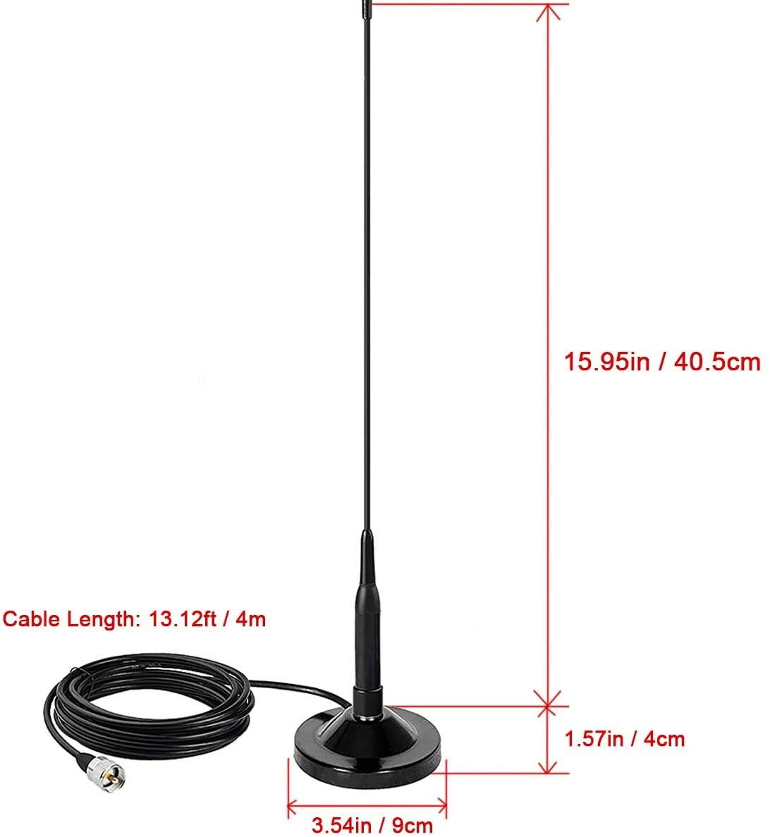 Mobile Radio Antenna Dual Band VHF/UHF 136-174MHz/400-470MHz and PL259 Male Connector Magnetic Mount Base for Vehicle Ham Radio Car Truck Amateur Radio NL-R2