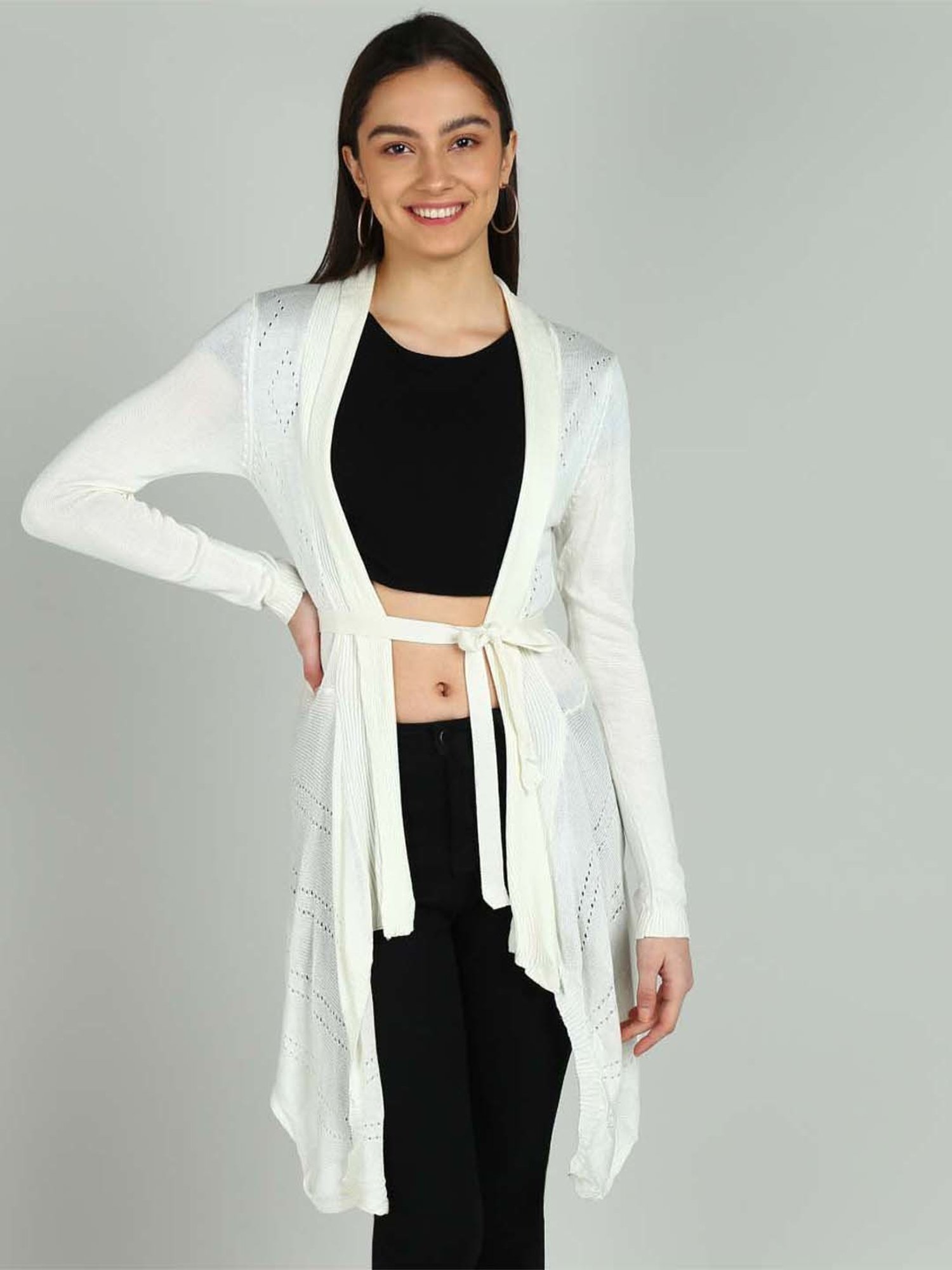 NEUDIS White Self Pattern Long Shrug