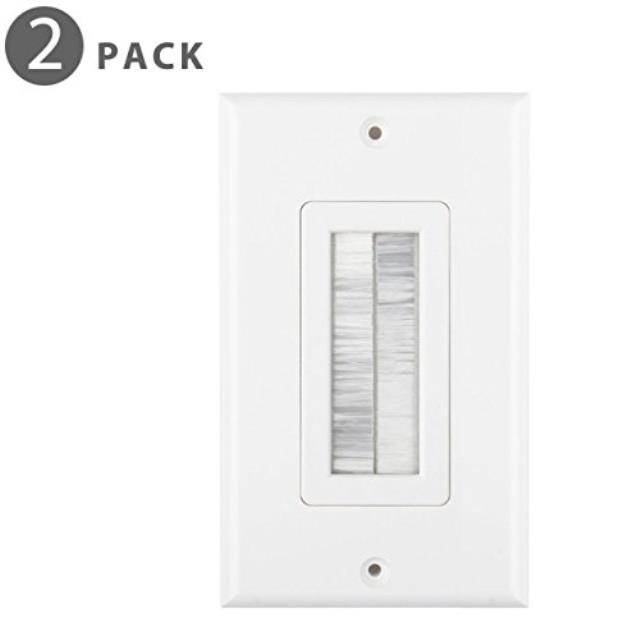 tnp brush wall plate 2 pack  single gang cable entry access brush bristles style strap opening port insert socket wiring plug jack decorative face cover outlet mount panel white