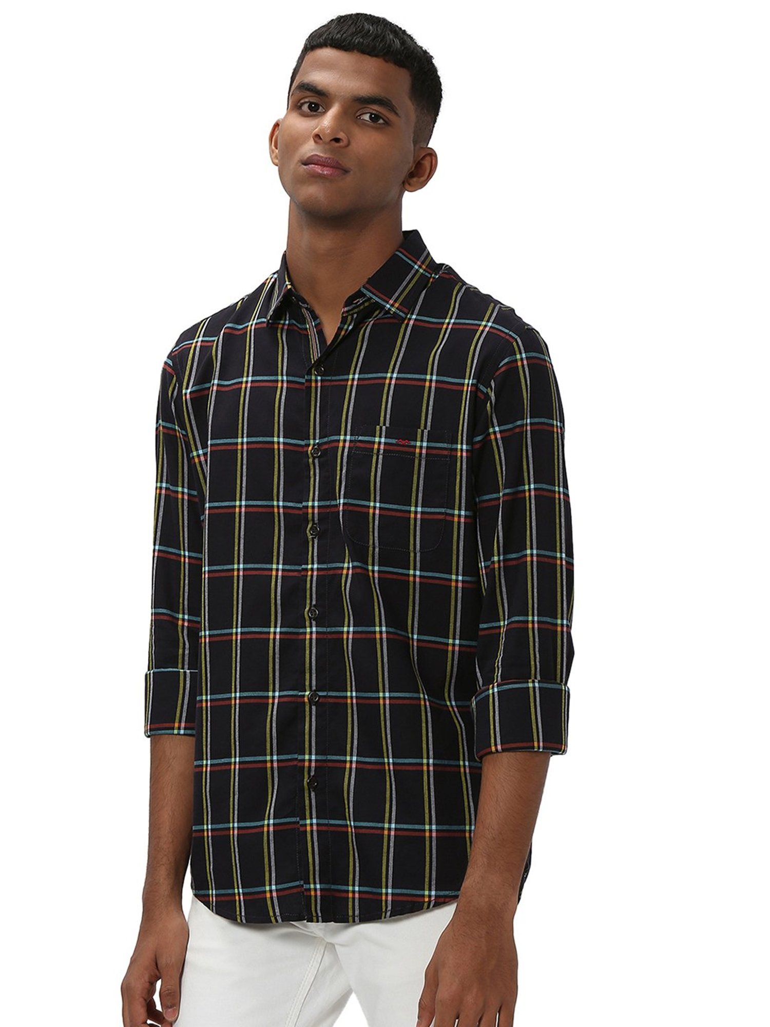 Mufti Black Slim Fit Check Cotton Shirt