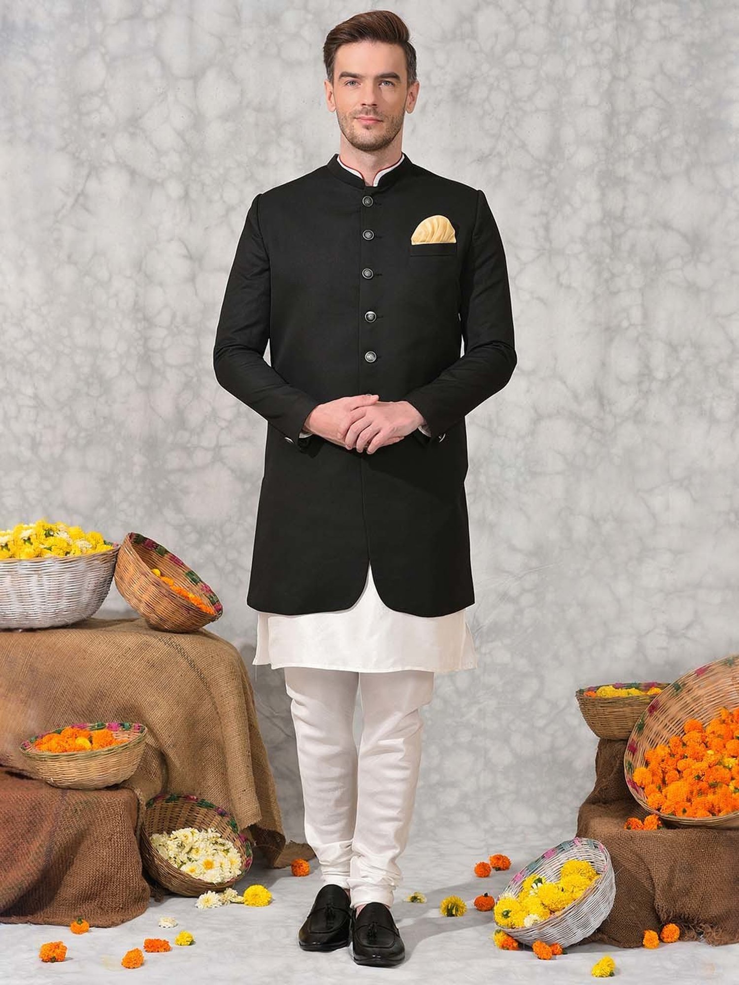 Hangup Plus White Regular Fit Kurta & Pyjamas With Jacket