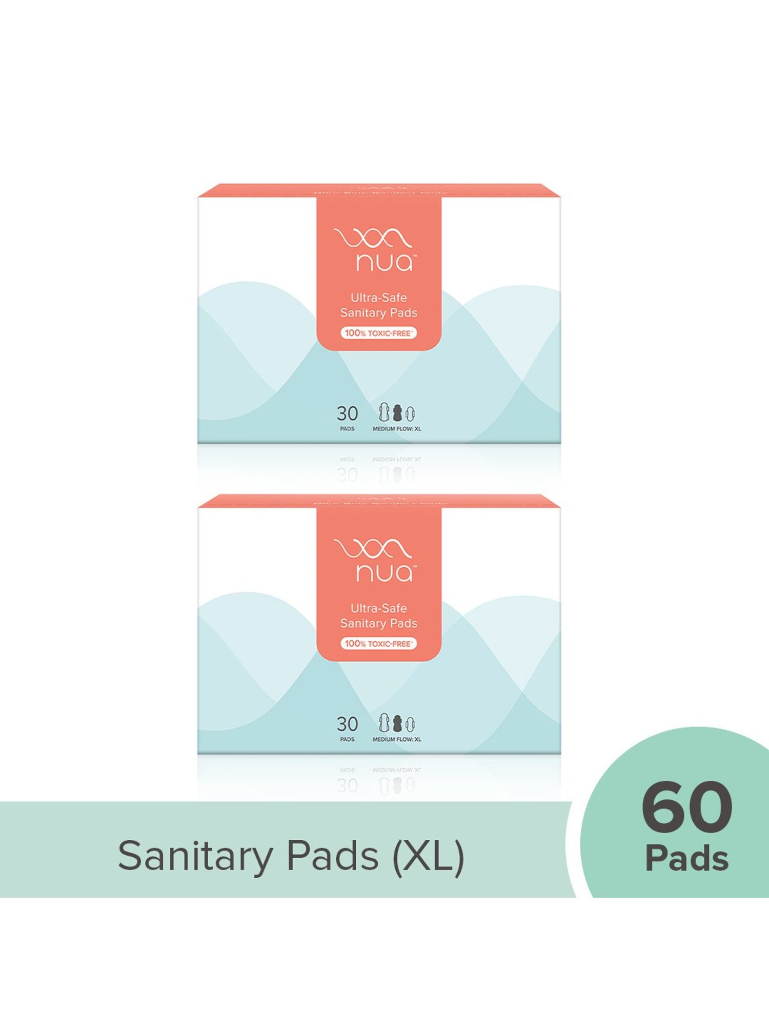 Nua Ultra-Safe Sanitary Pads without Disposable Covers XL - 30 Pcs Each (Pack of 2)