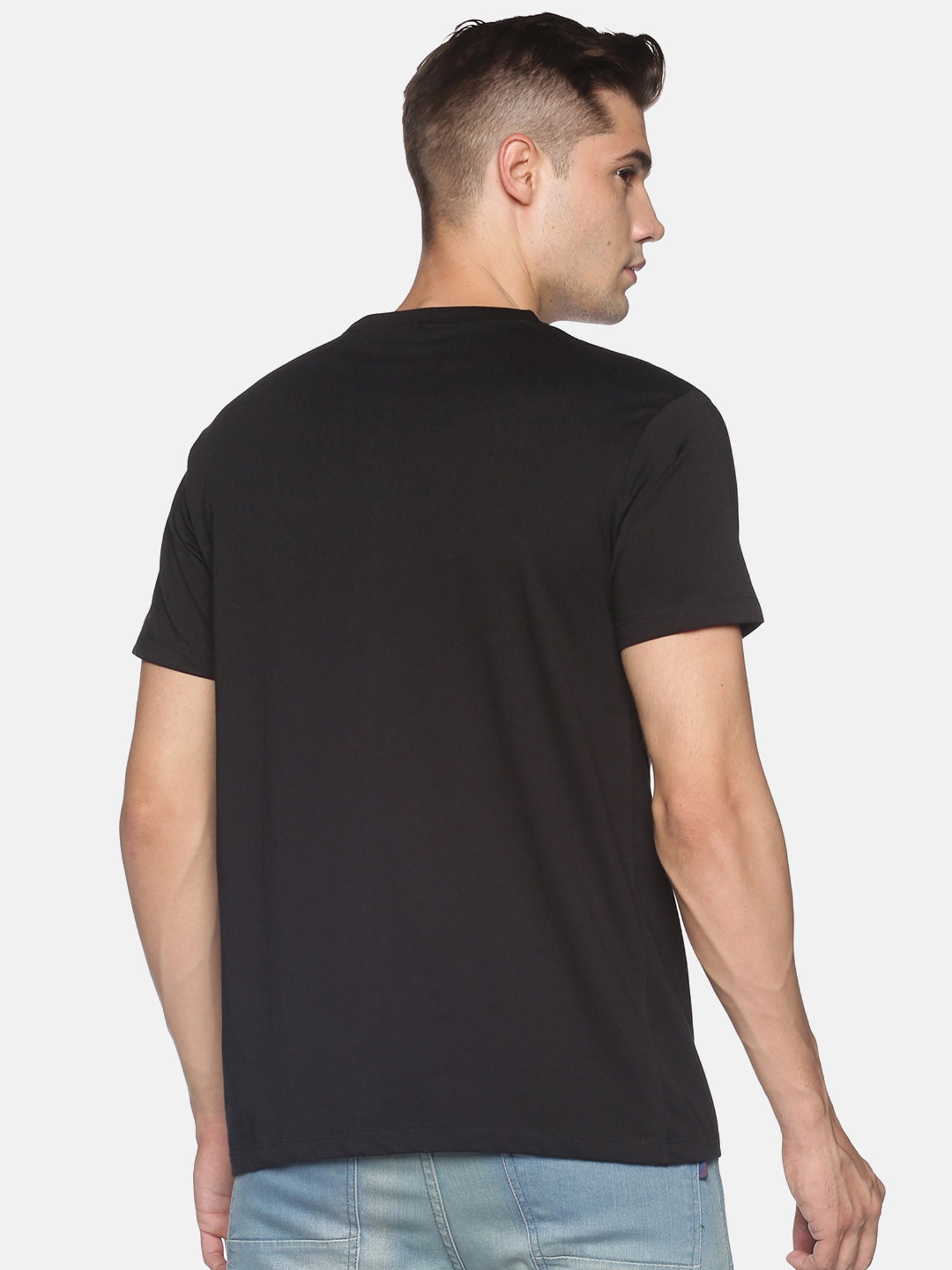 BLACK RADIO Black Slim Fit Printed Crew T-Shirt